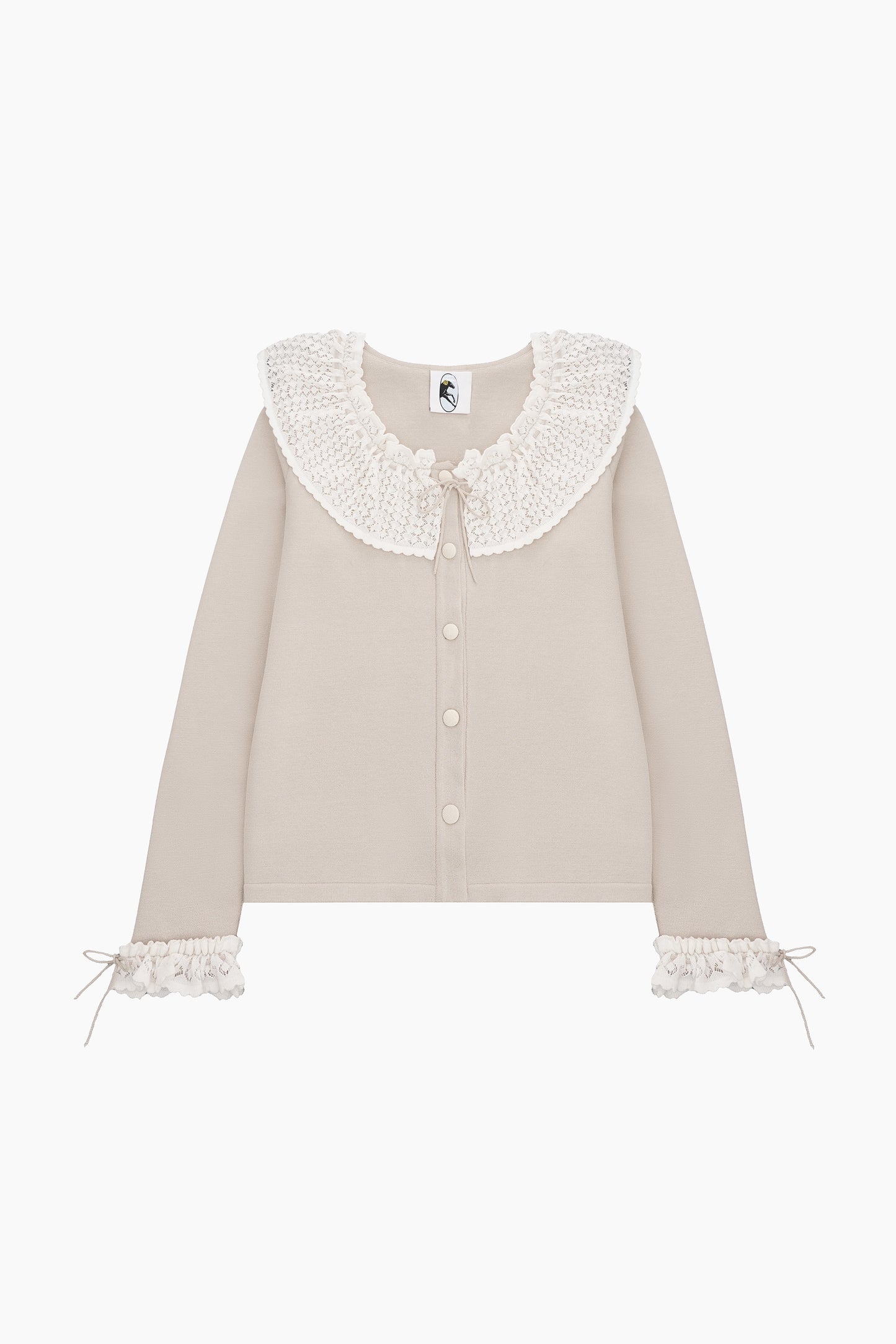 Malena Knitted Cardigan with Lace Collar in Beige