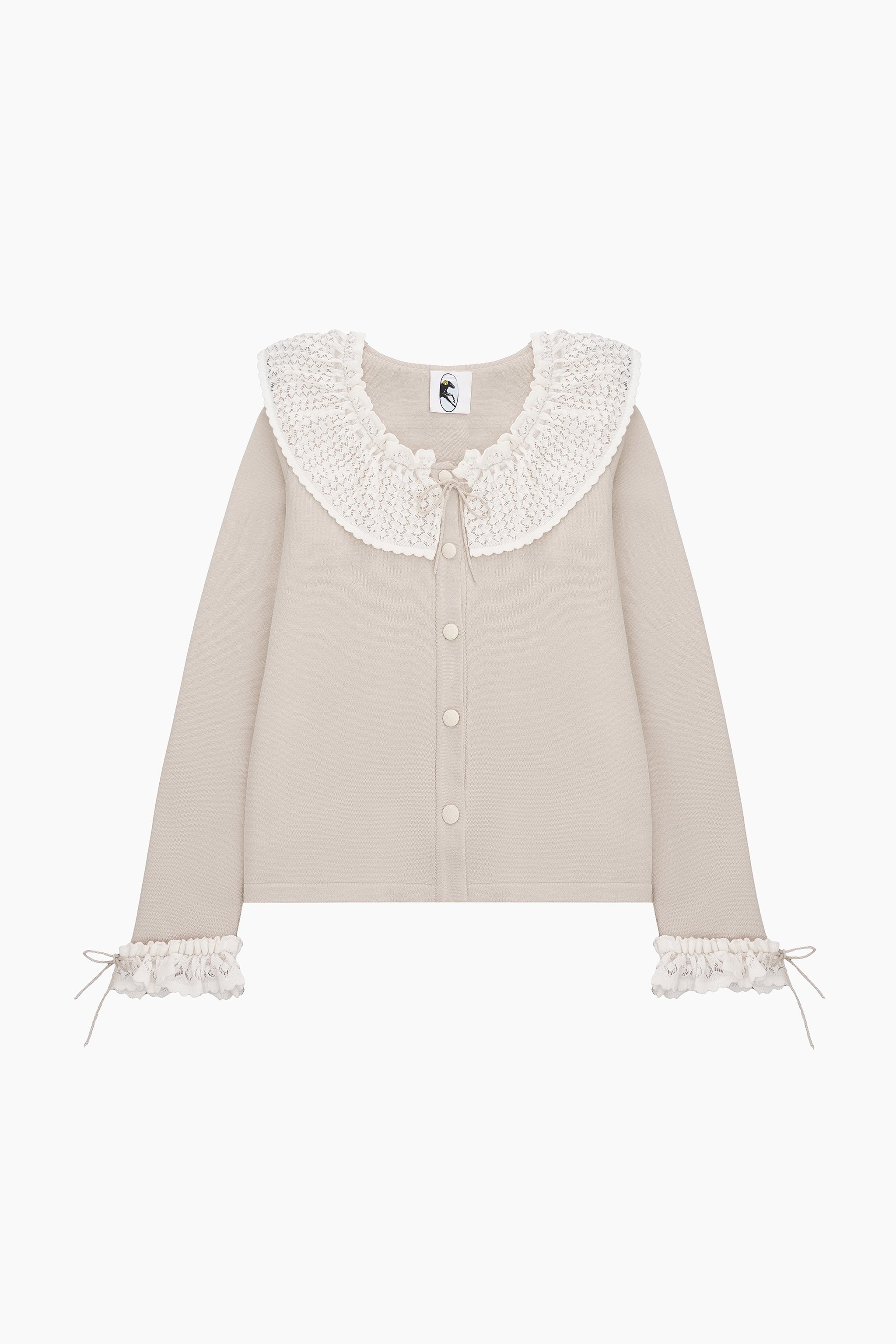 Malena Knitted Cardigan with Lace Collar in Beige