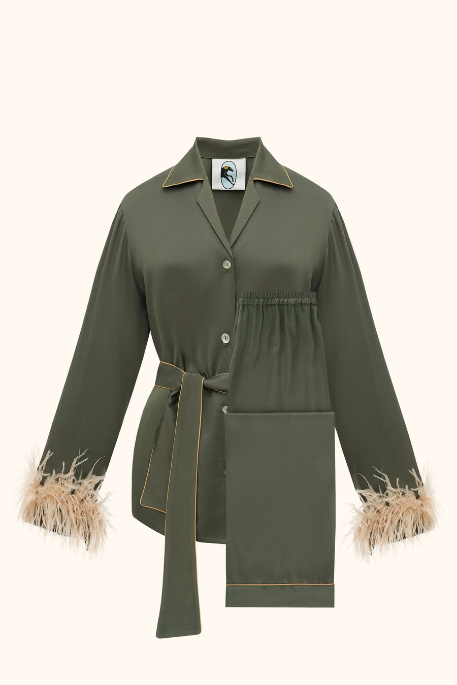 Miss Cat Belted Set with Detachable Feathers in Green