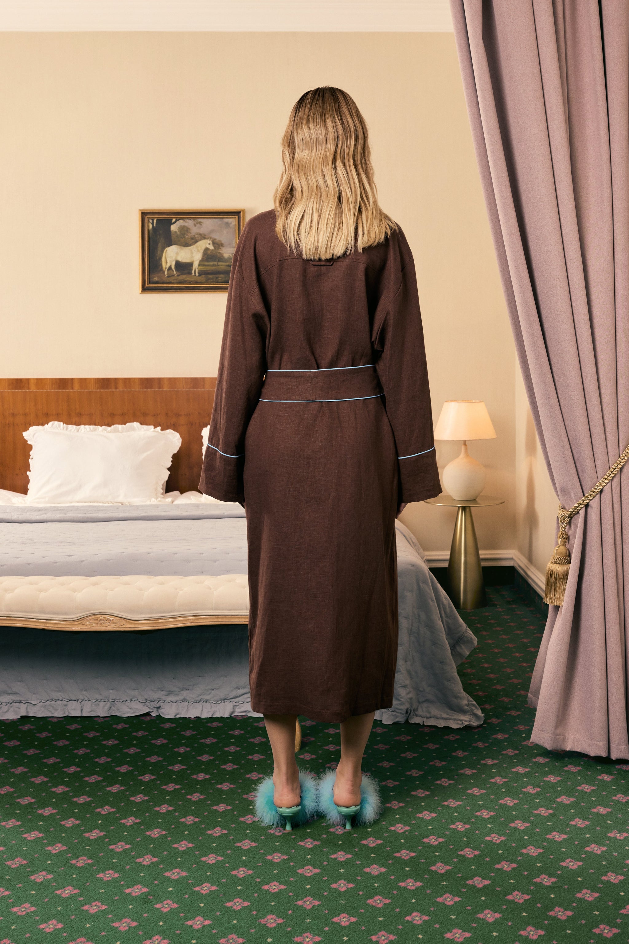 Paros Linen Unisex Robe in Brown