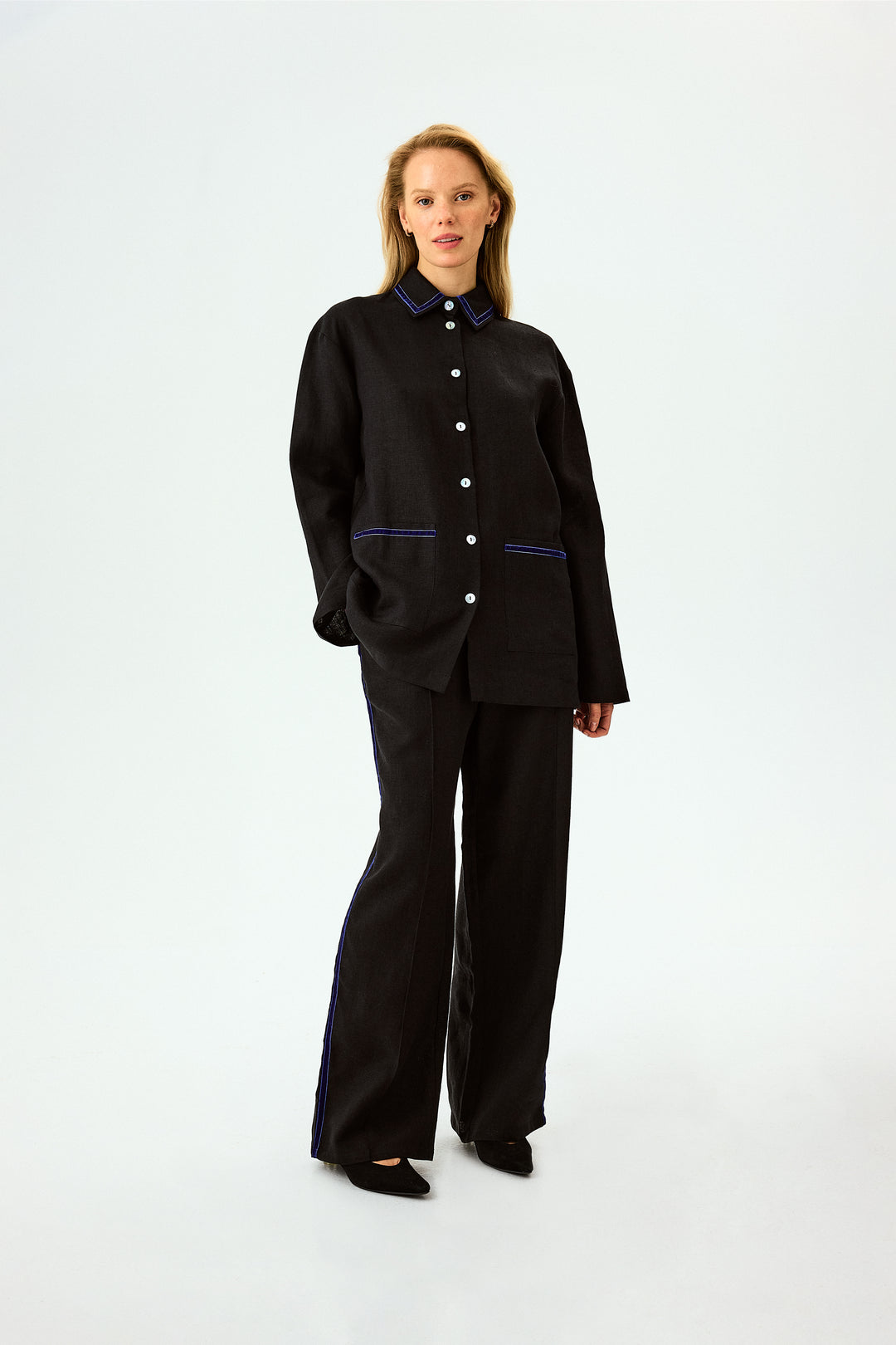 Paros Linen Unisex Pajama Shirt in Black