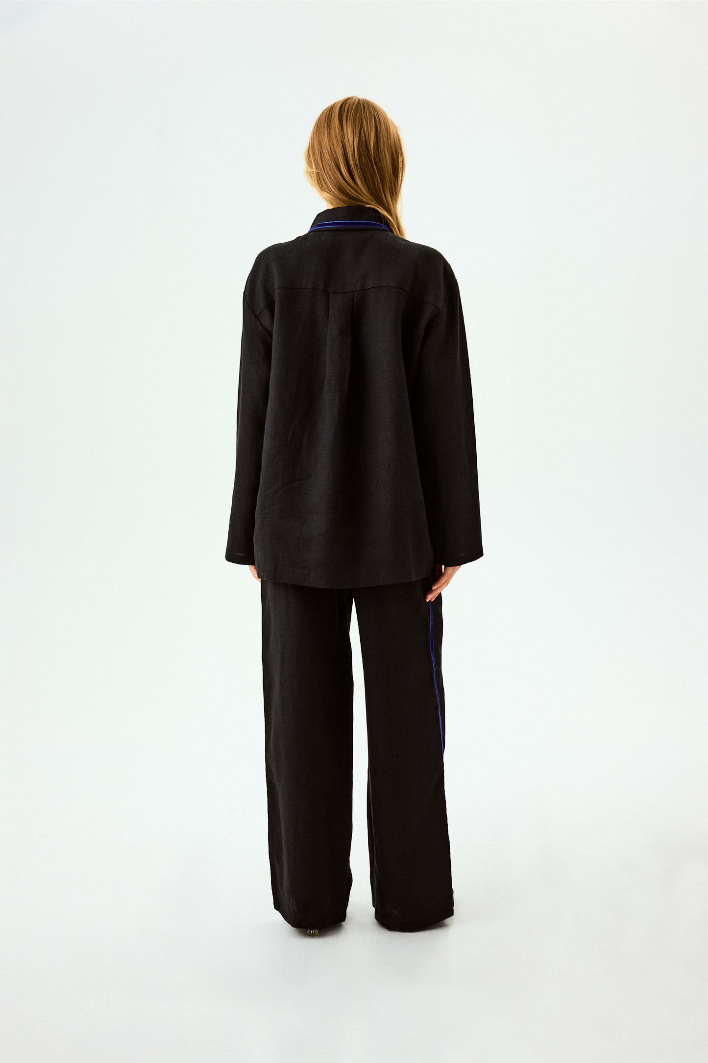 Paros Linen Unisex Pajama Shirt in Black