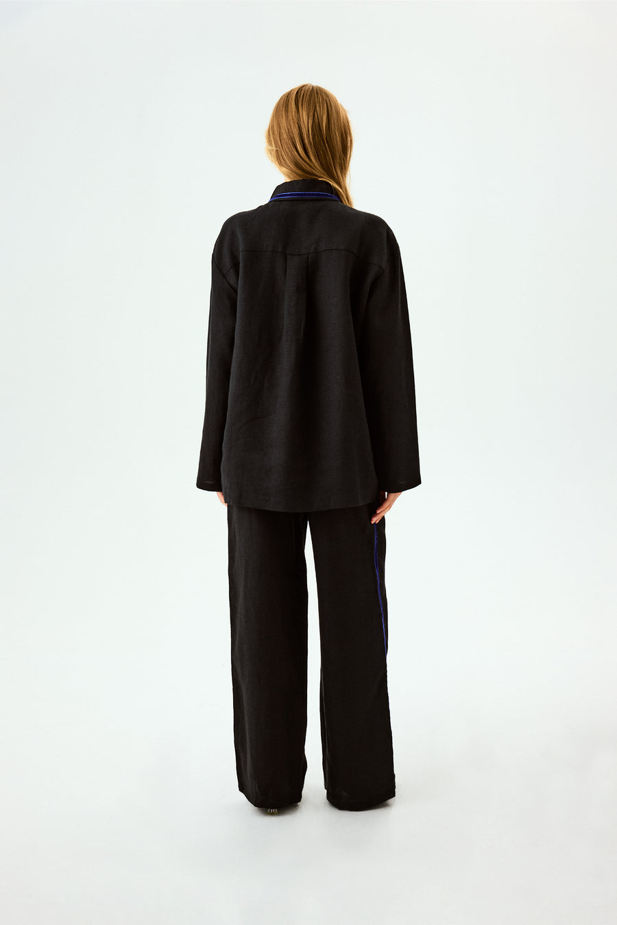 Paros Linen Unisex Pajama Shirt in Black