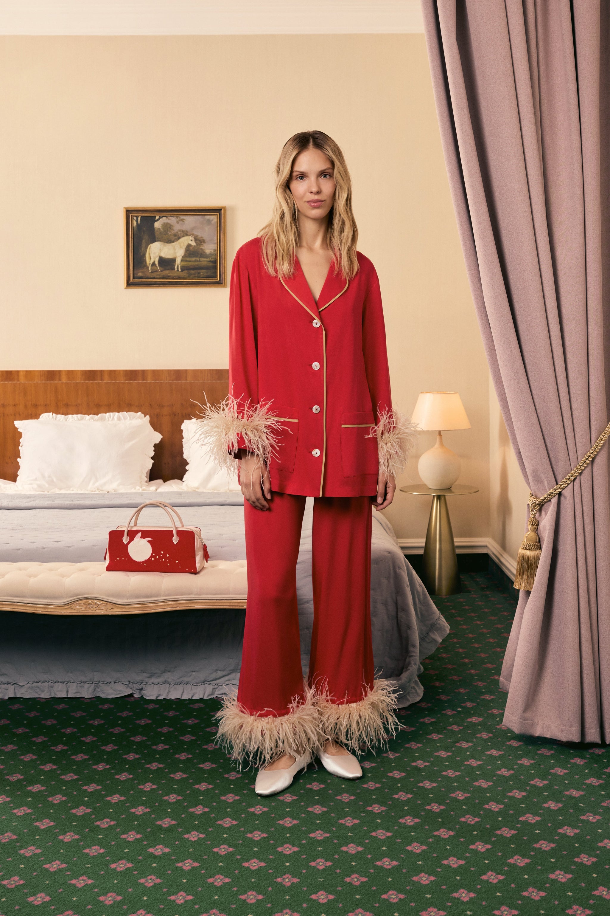 Party Pajamas Set with Detachable Feathers in Red