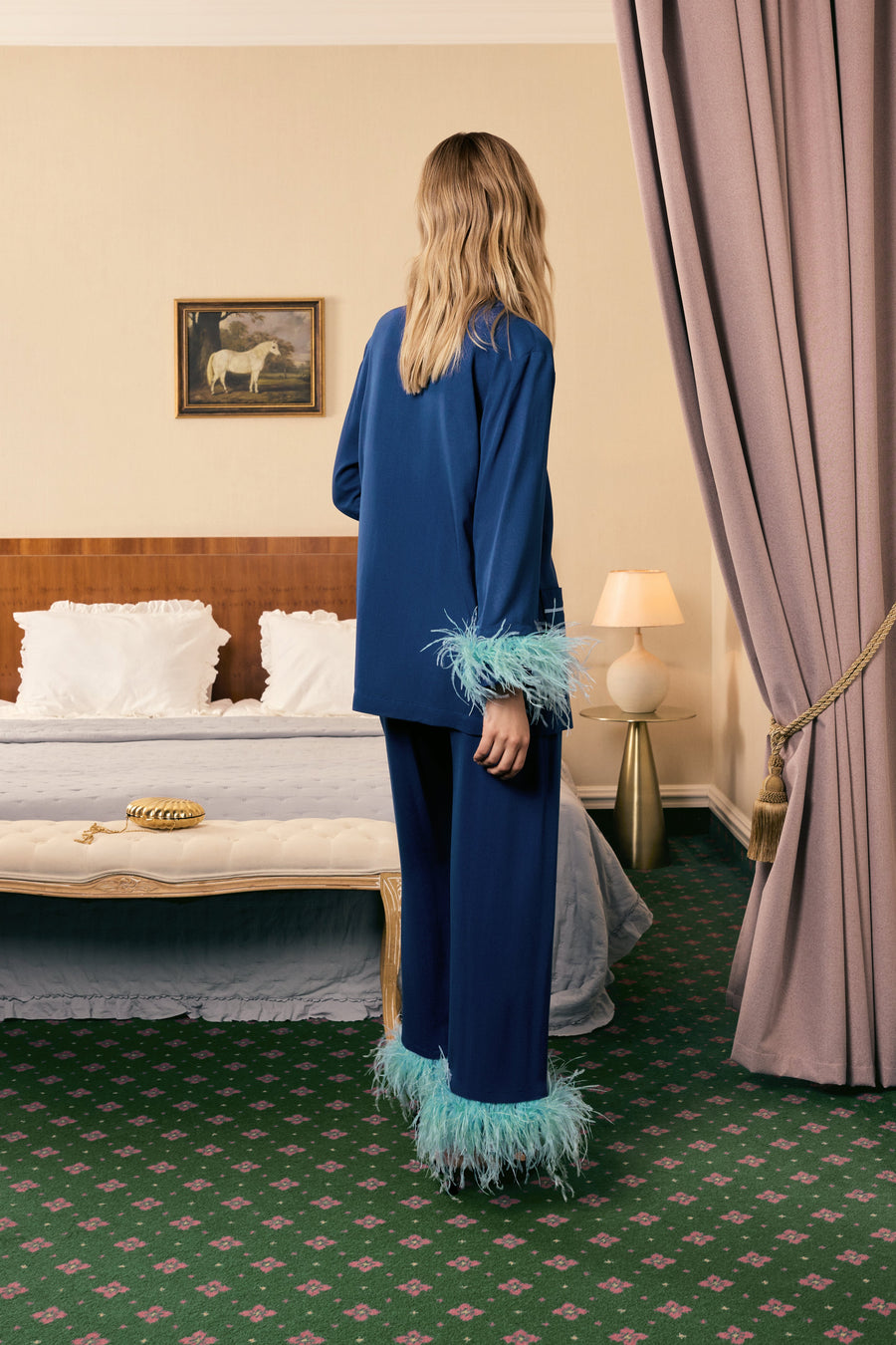 Party Pajamas Set with Detachable Feathers in Navy