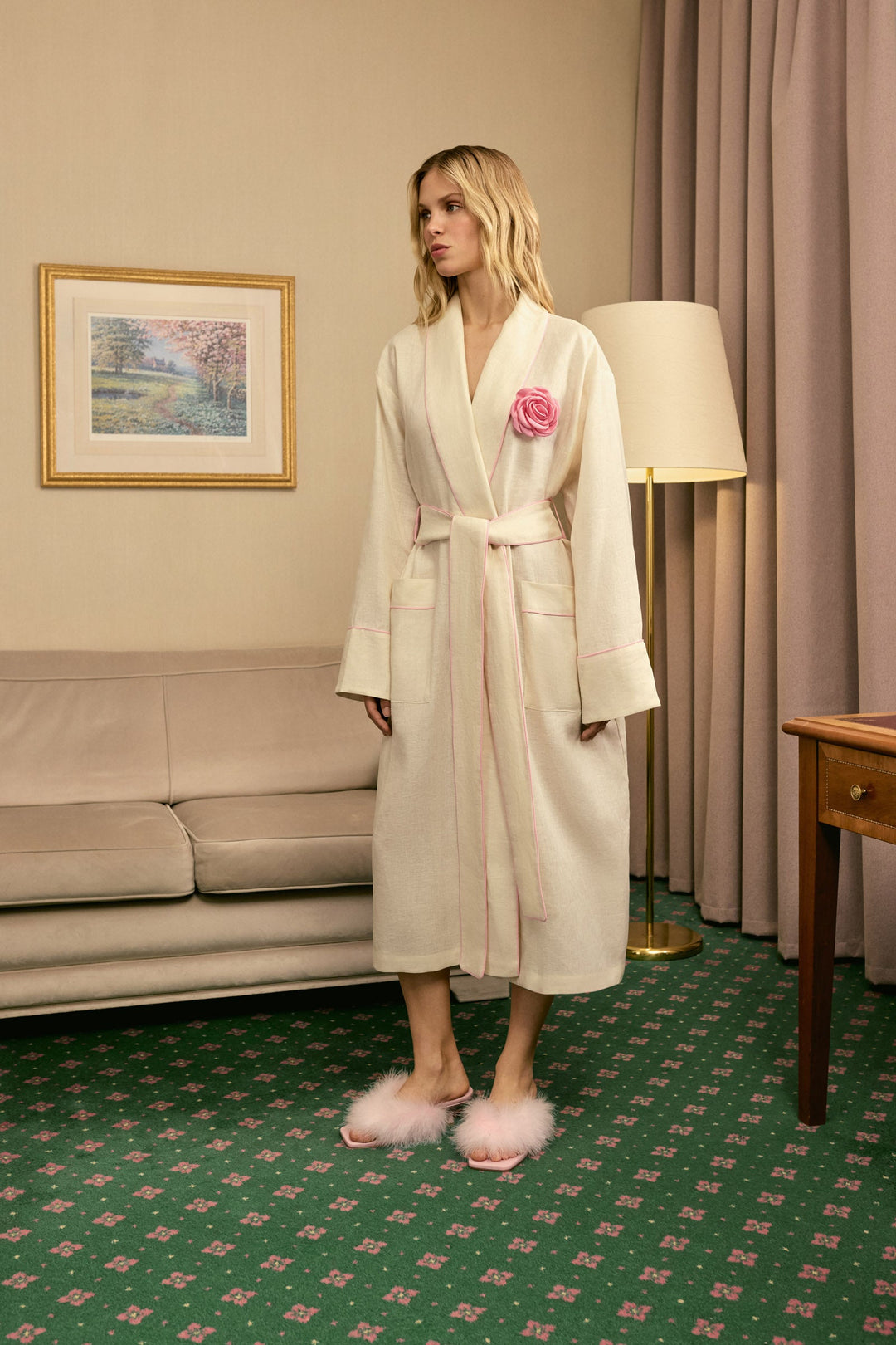 The Rose Linen Robe in Milk