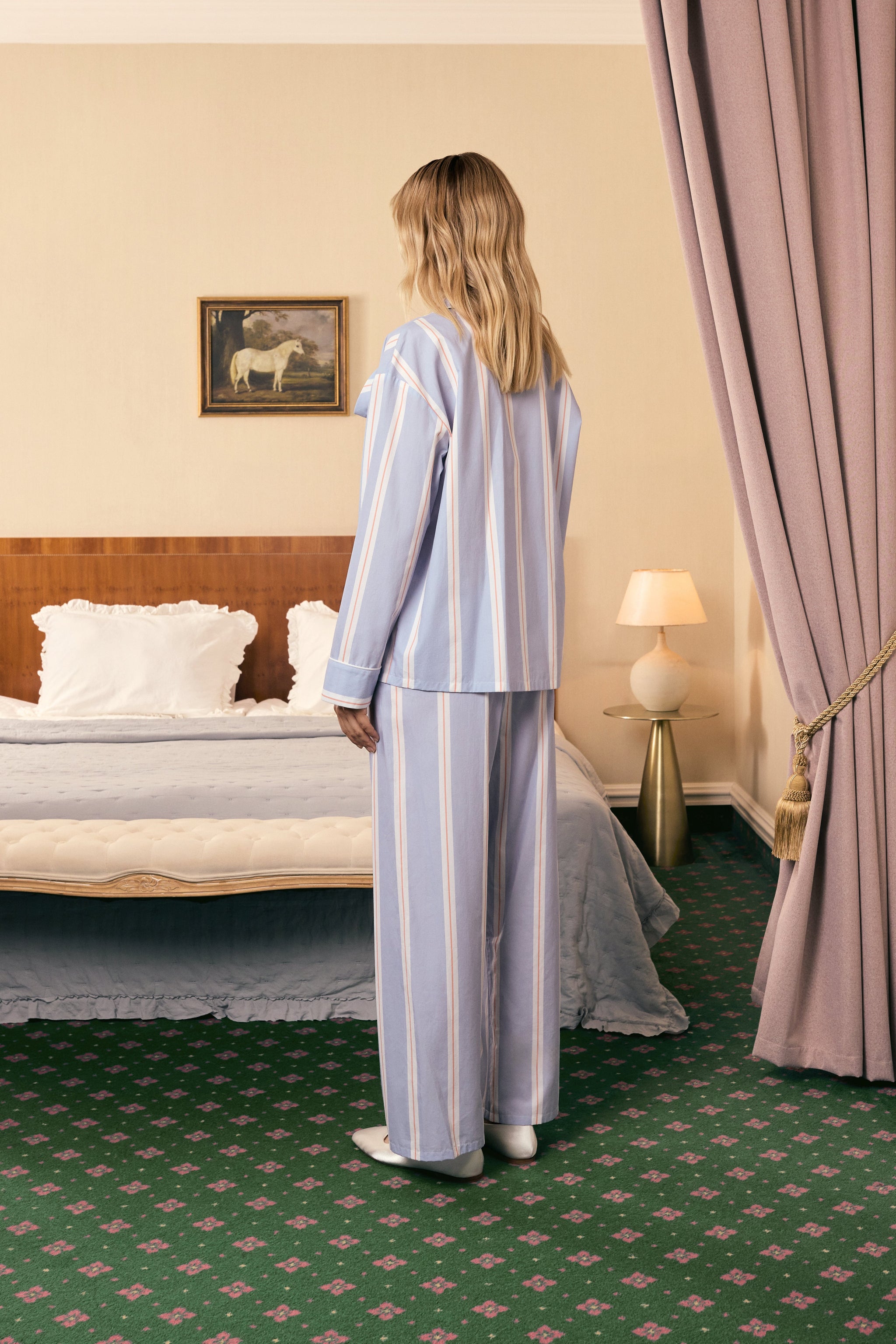 The Rose Cotton Pajama Set in Blue Stripes