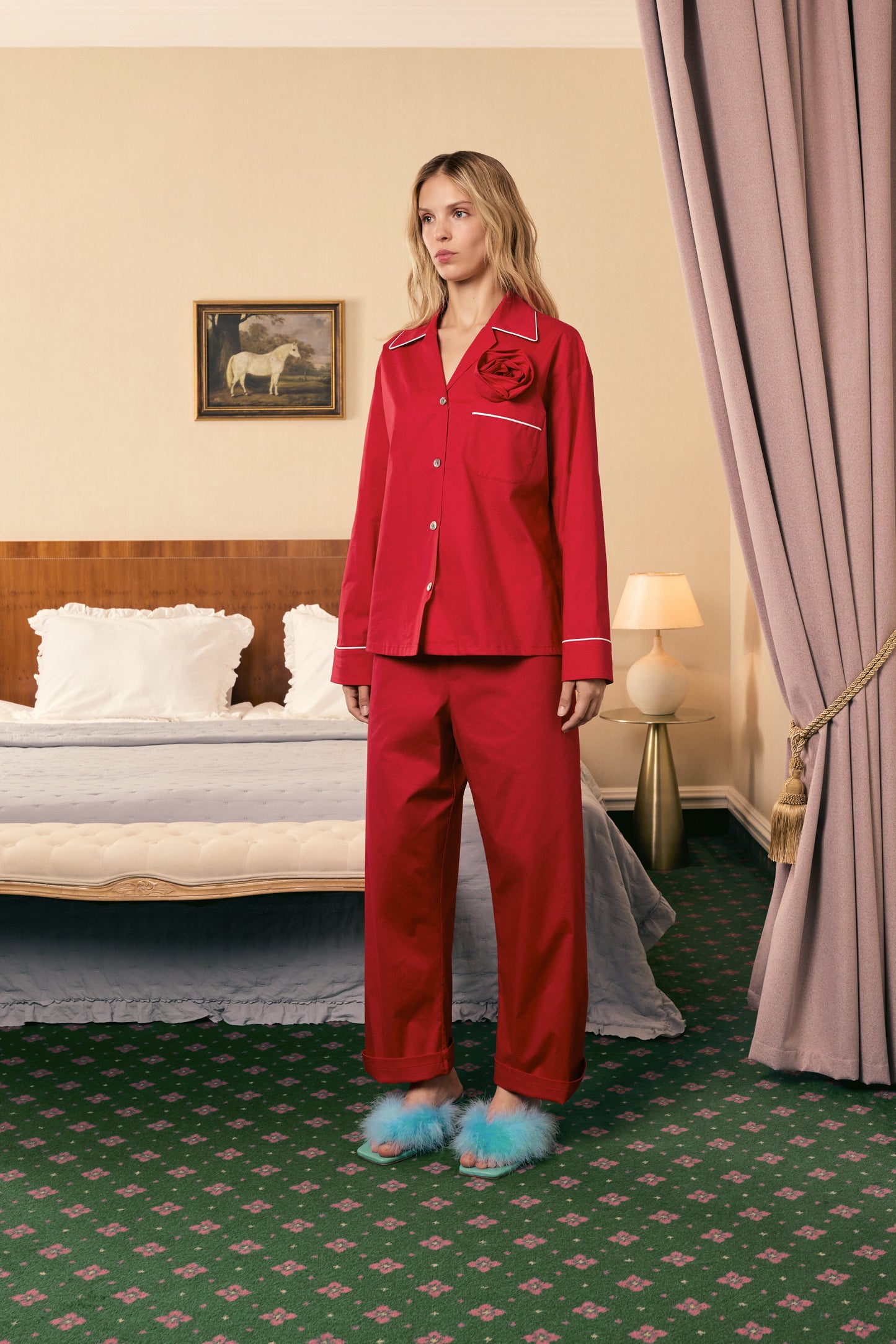 The Rose Cotton Pajama Set in Red