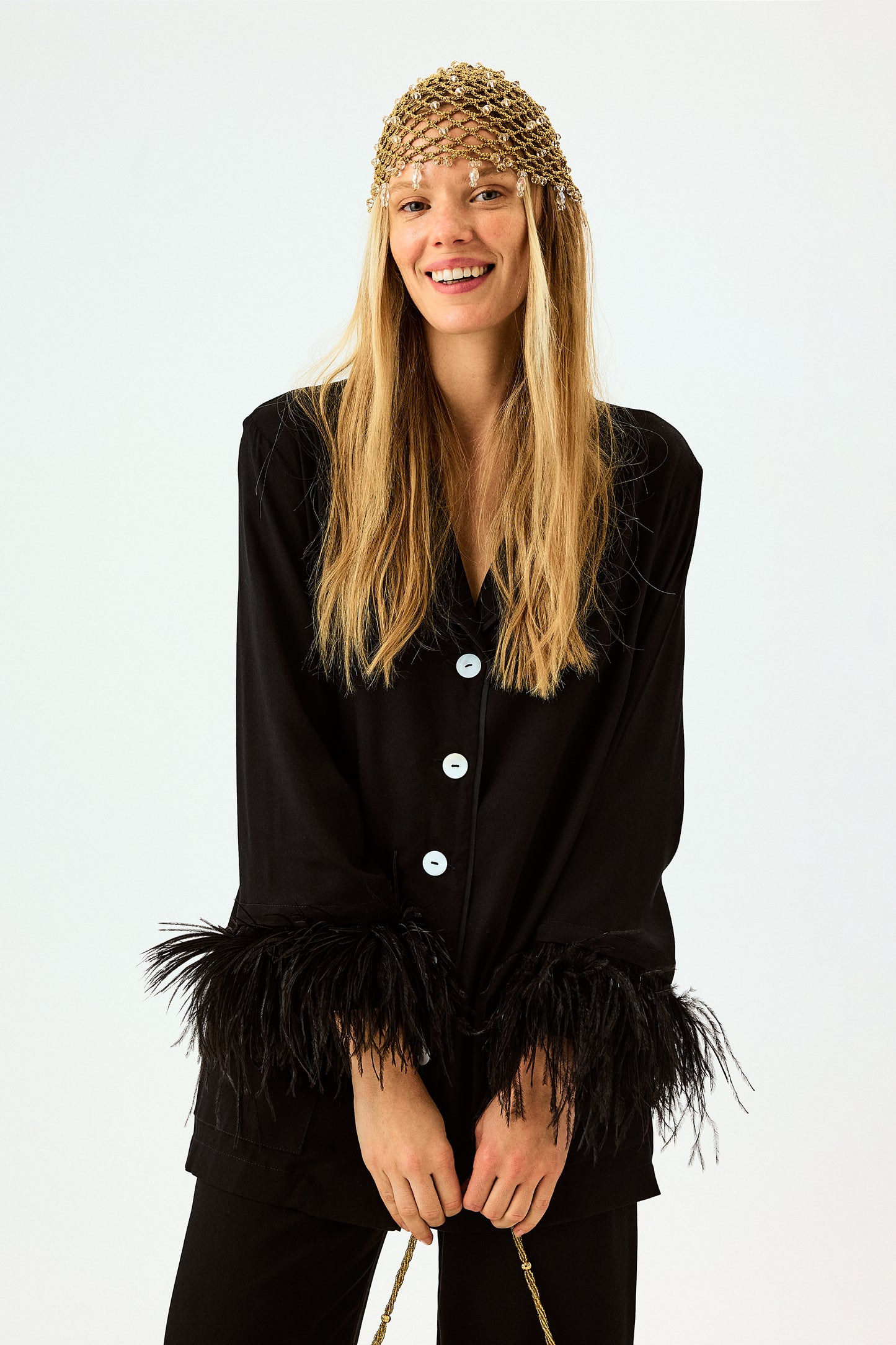 Party Pajamas Set with Detachable Feathers in Black