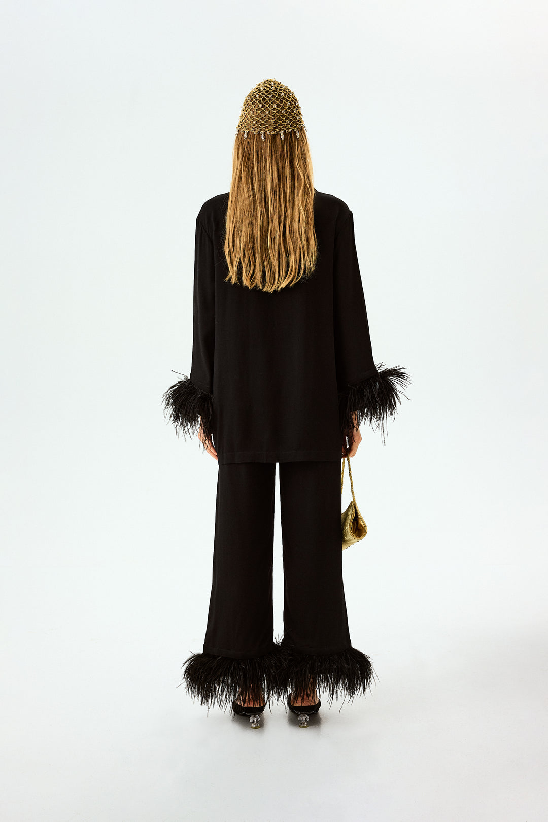 Party Pajamas Set with Detachable Feathers in Black