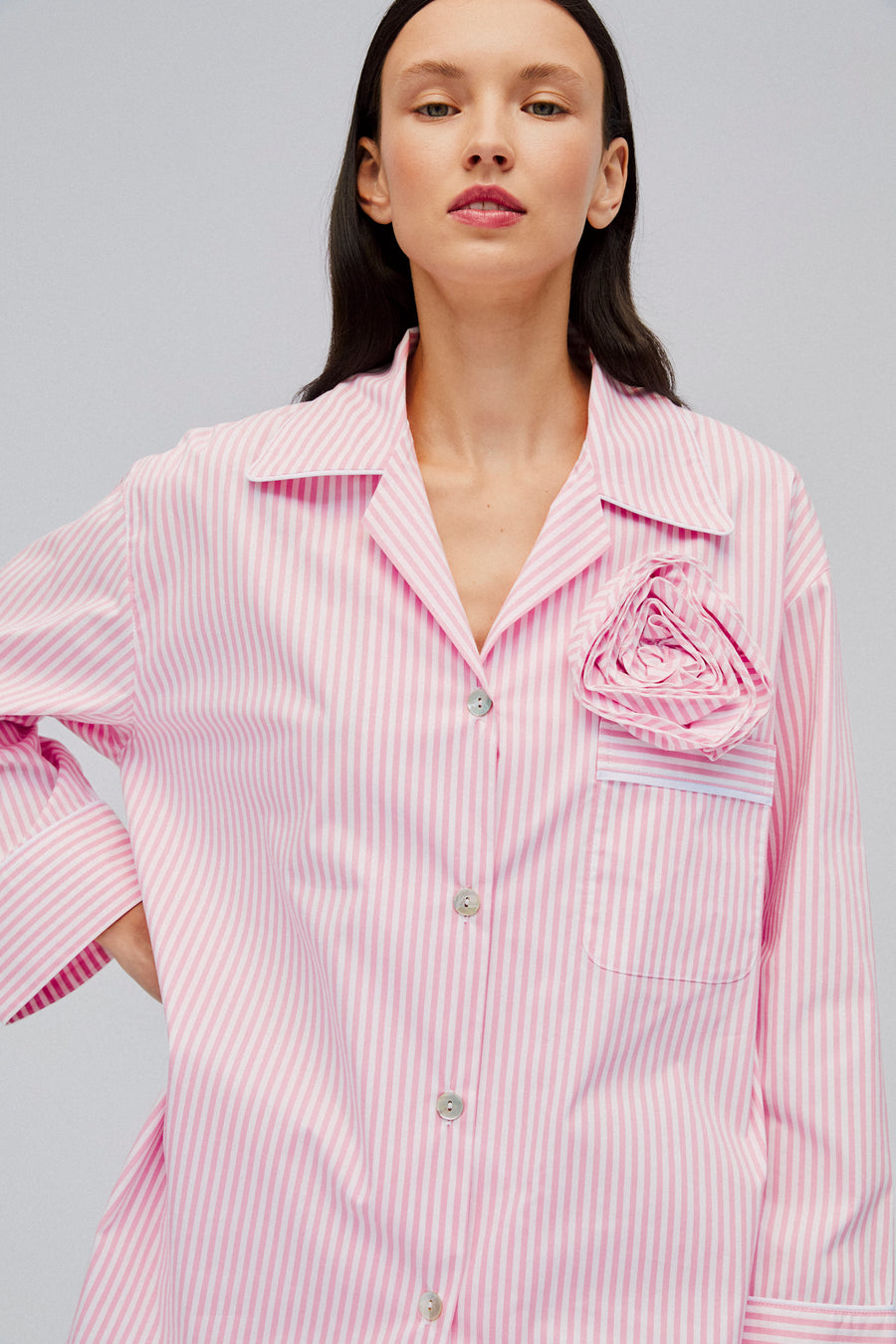 The Rose Cotton Pajama Set in Pink Stripes