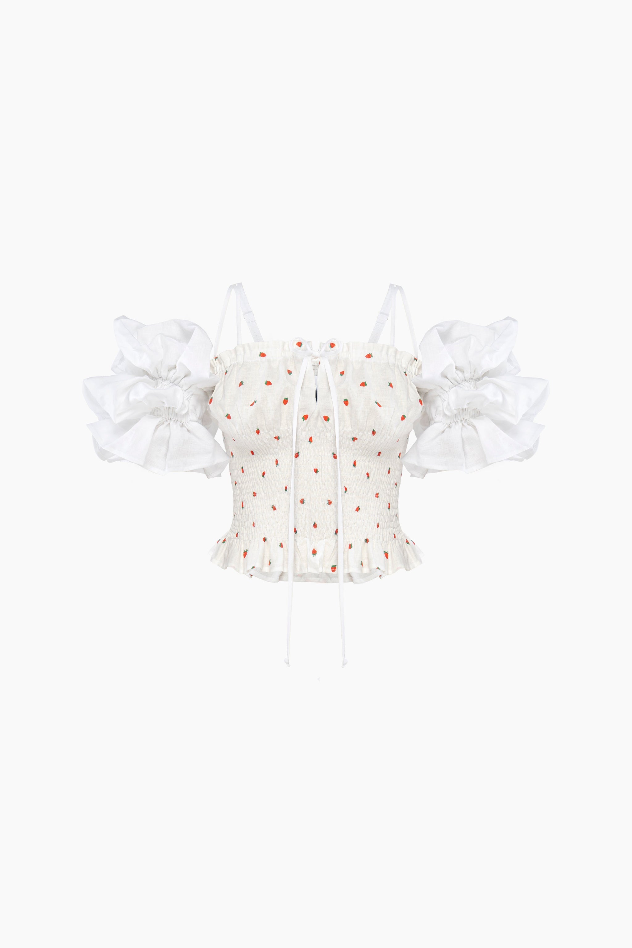 Arle Ruffled Linen Top in Strawberries