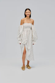 Atlanta Linen Dress with Rose Detail in Bouquets