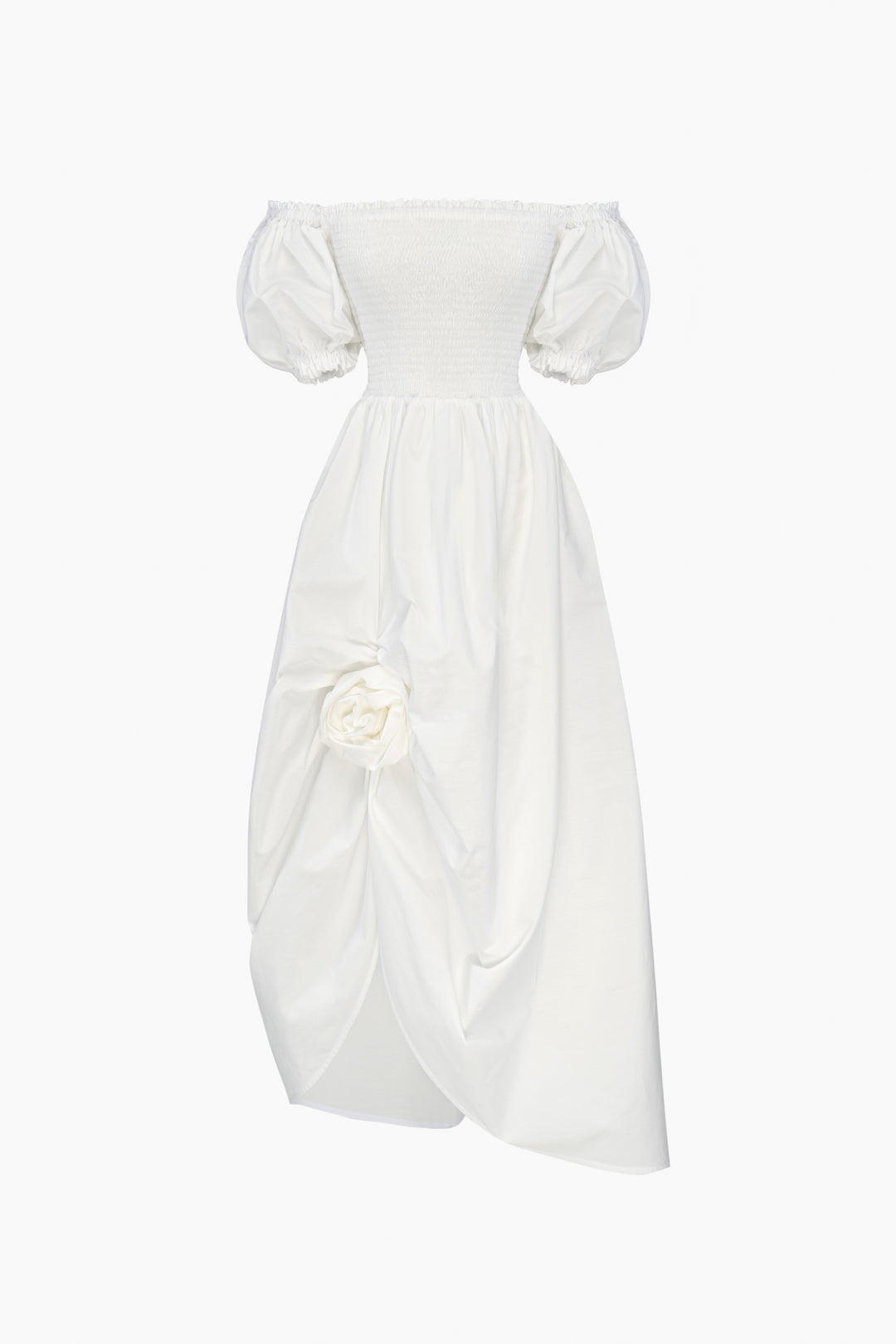 Belle Cotton Dress with Rose Detail in White
