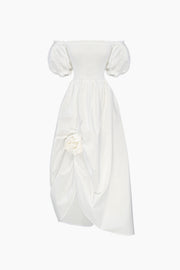 Belle Cotton Dress with Rose Detail in White