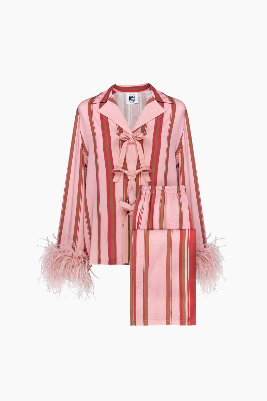 The Bow Pajama Set with Detachable Feathers in Stripes