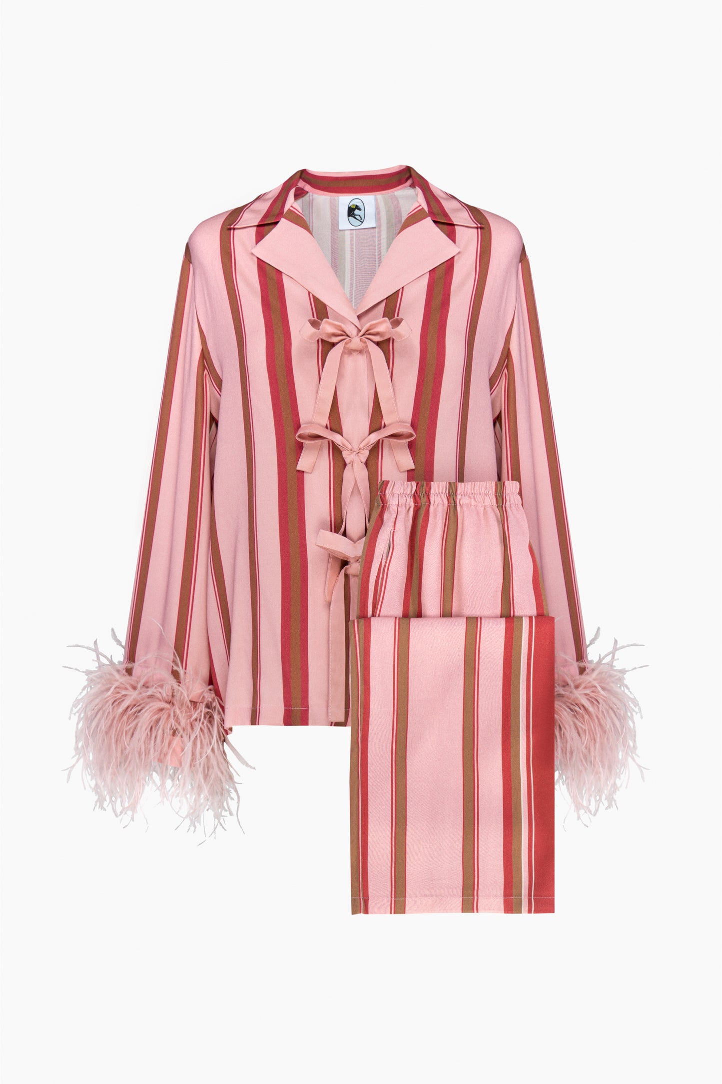 The Bow Pajama Set with Detachable Feathers in Stripes