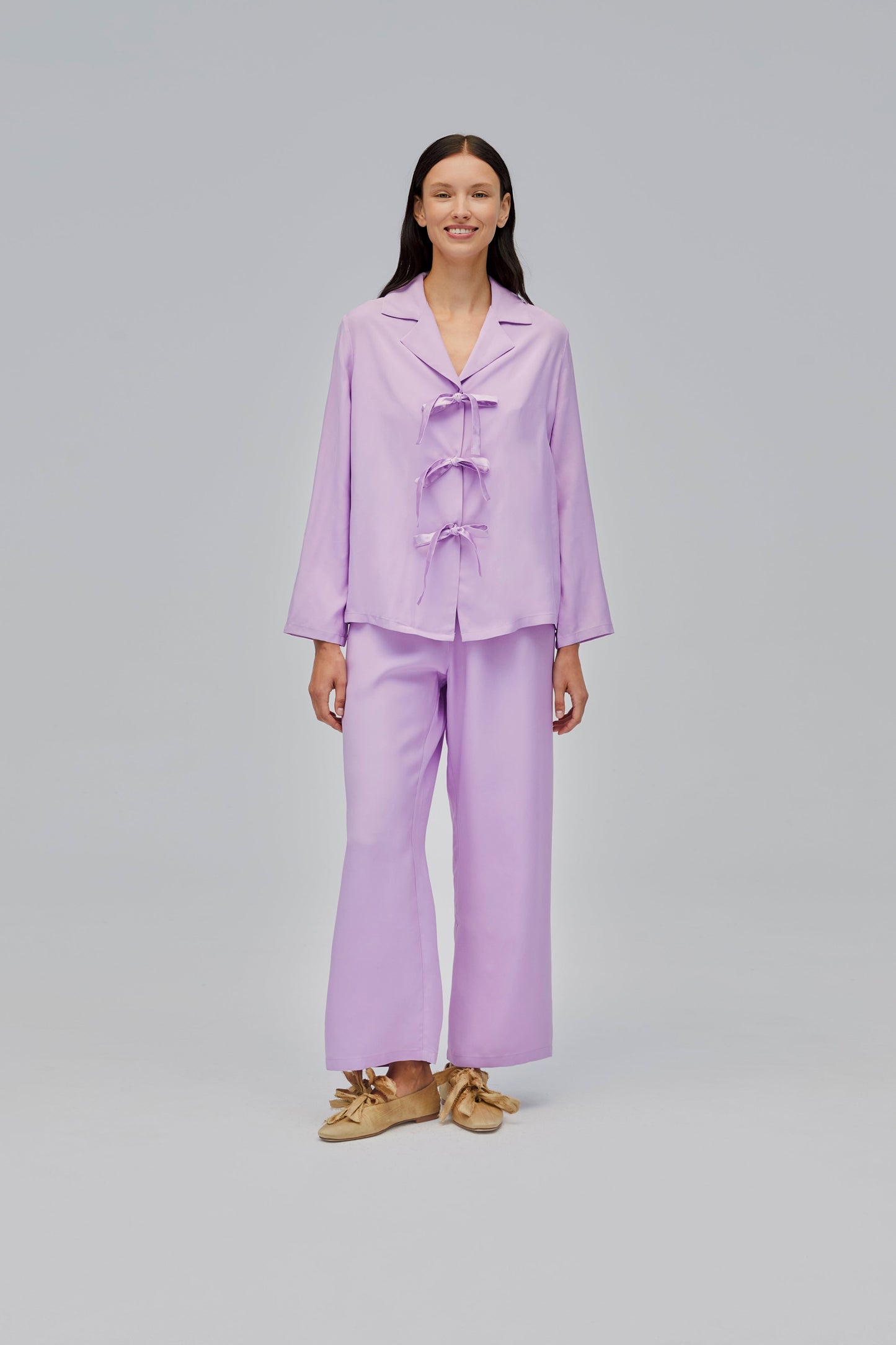 The Bow Pajama Set in Lavender