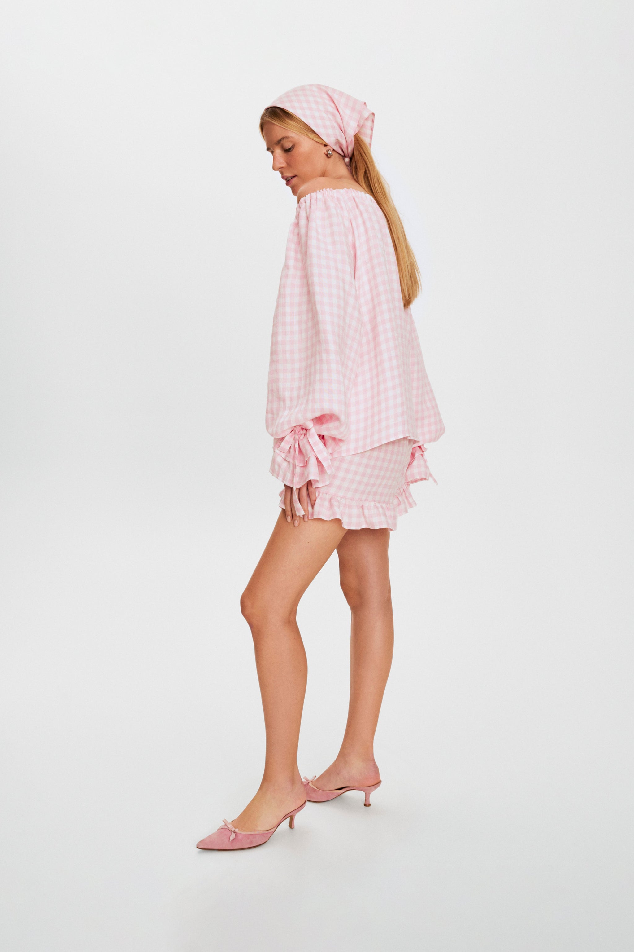 Cha-Cha Lounge Shorts with Headscarf in Pink Vichy