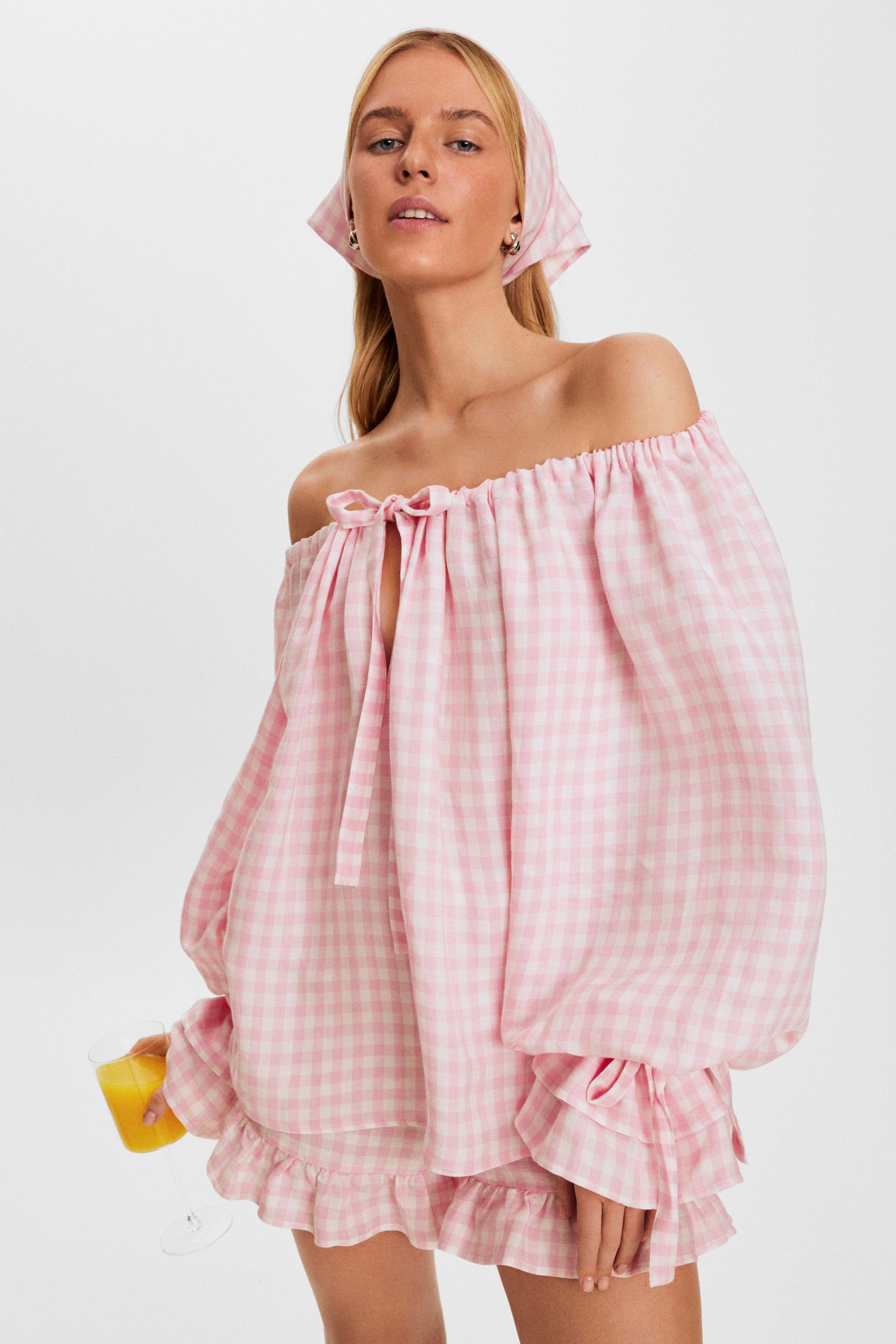 Cha-Cha Lounge Shorts with Headscarf in Pink Vichy