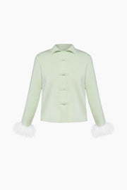 Crane Knitted Cardigan with Detachable Feathers in Mint