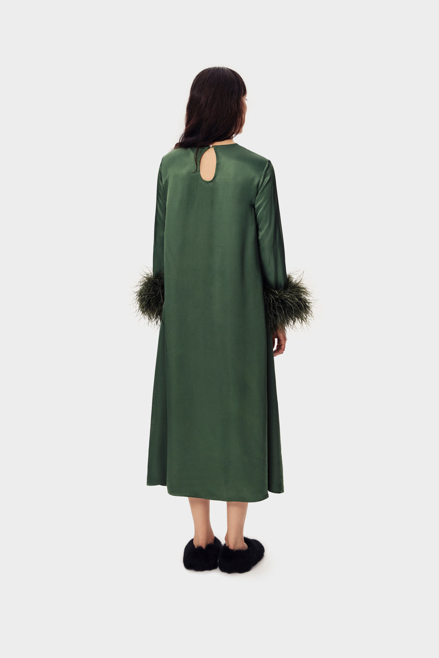 Suzi Maxi Dress with Detachable Feathers in Green