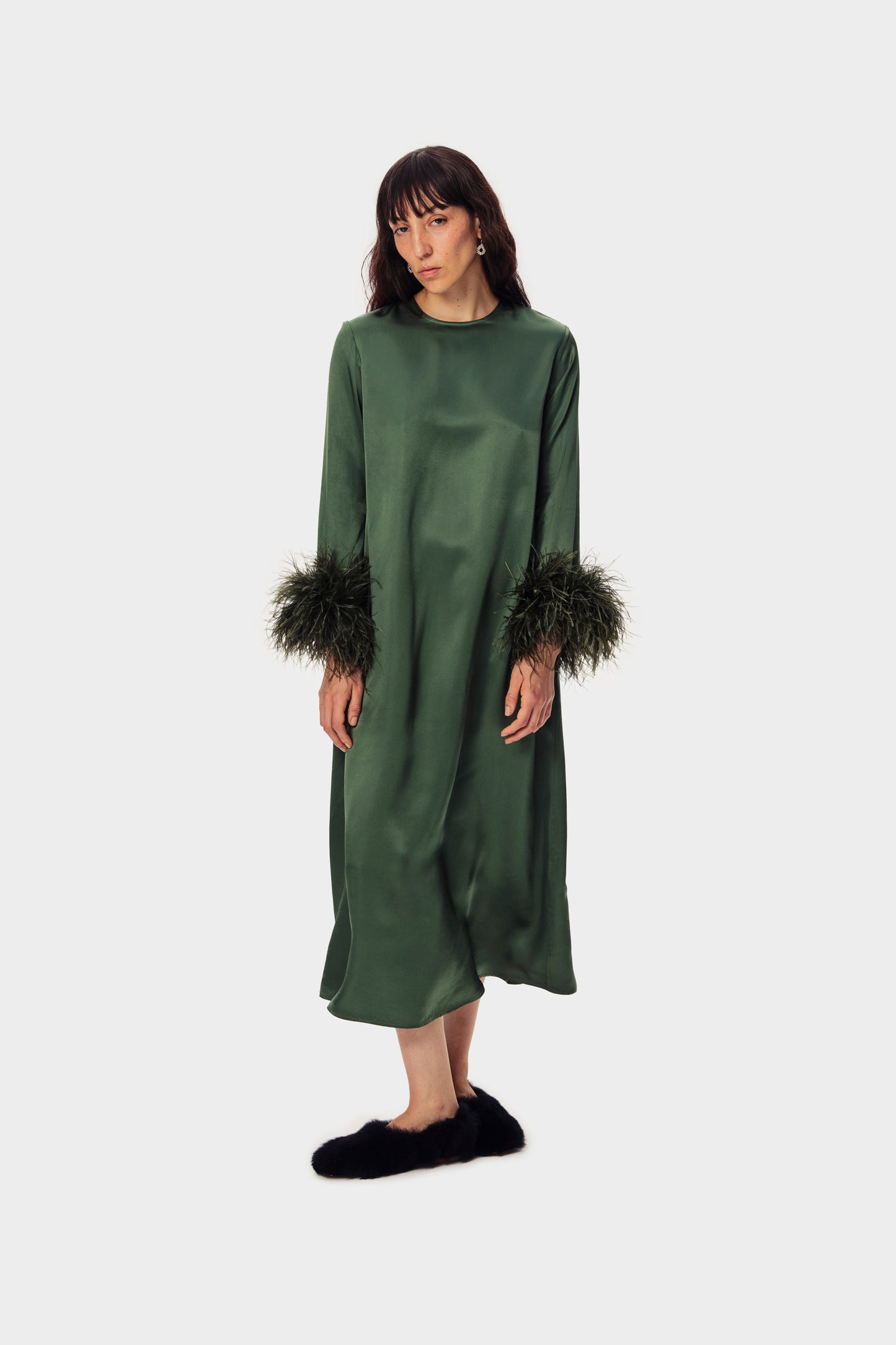 Suzi Maxi Dress with Detachable Feathers in Green