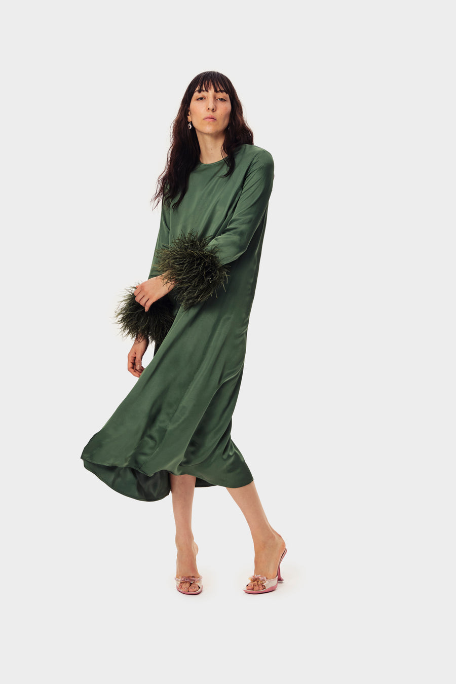 Suzi Maxi Dress with Detachable Feathers in Green