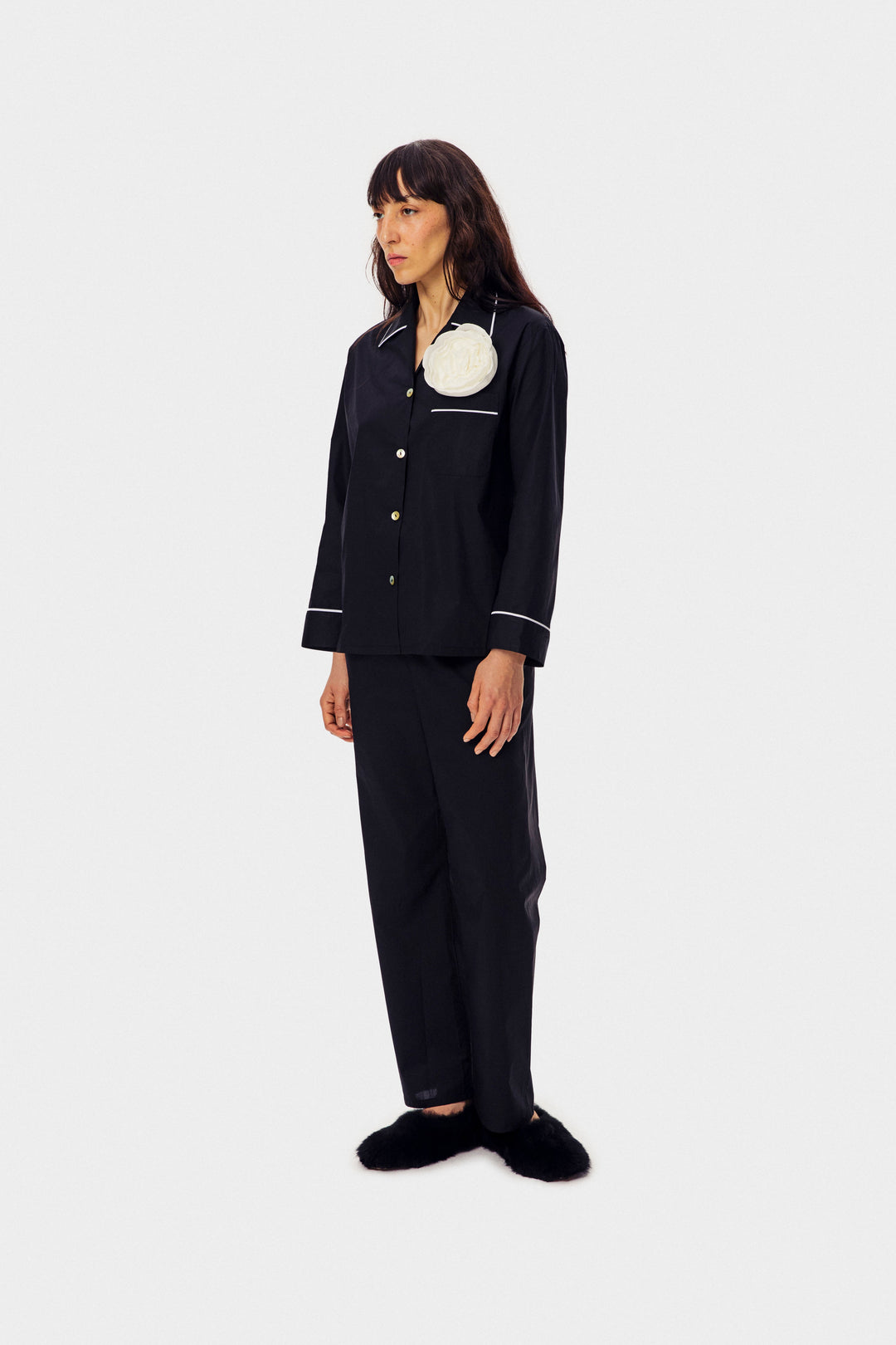 The Rose Cotton Pajama Set in Black