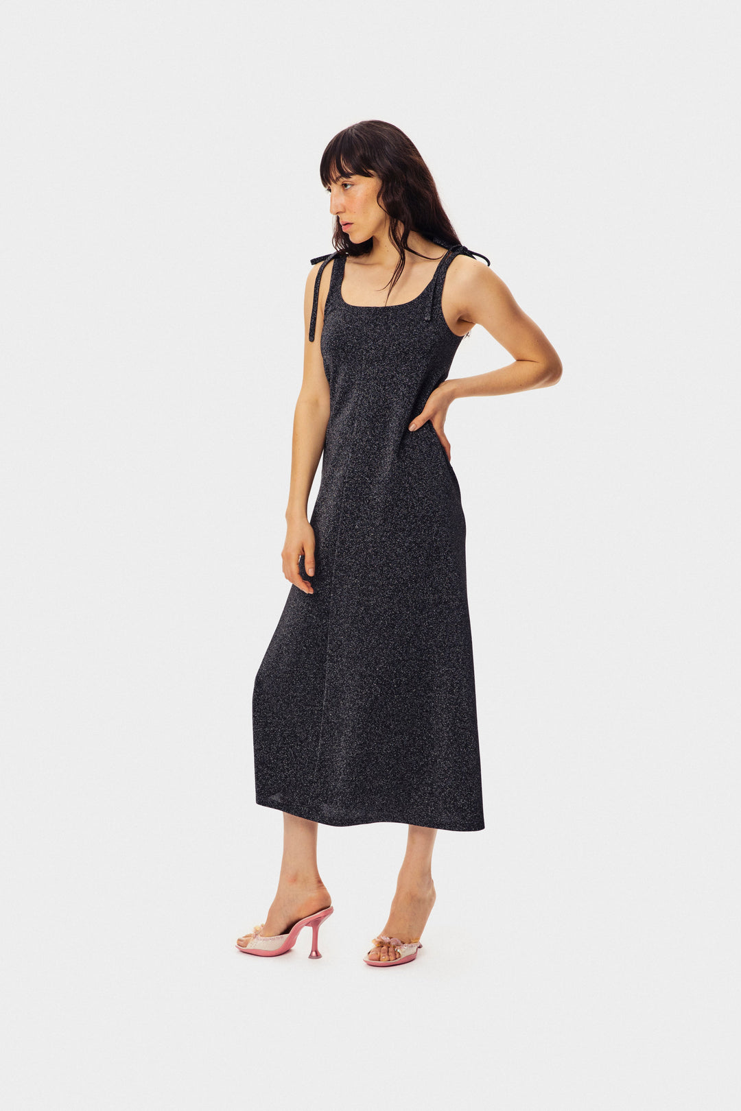 Kylie Lurex Slip Dress in Black