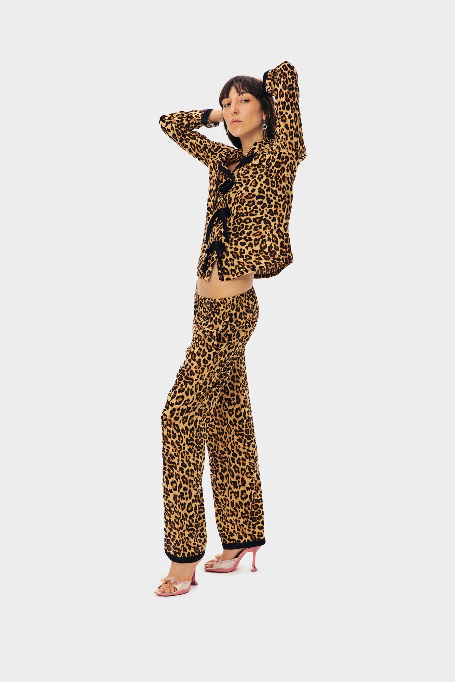 The Bow Pajama Set in Leopard Print