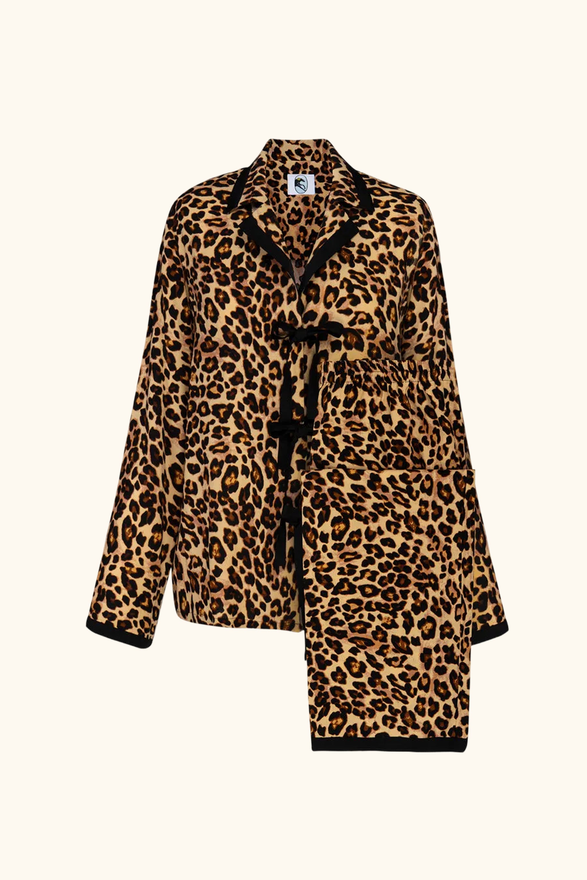 The Bow Pajama Set with Detachable Feathers in Leopard