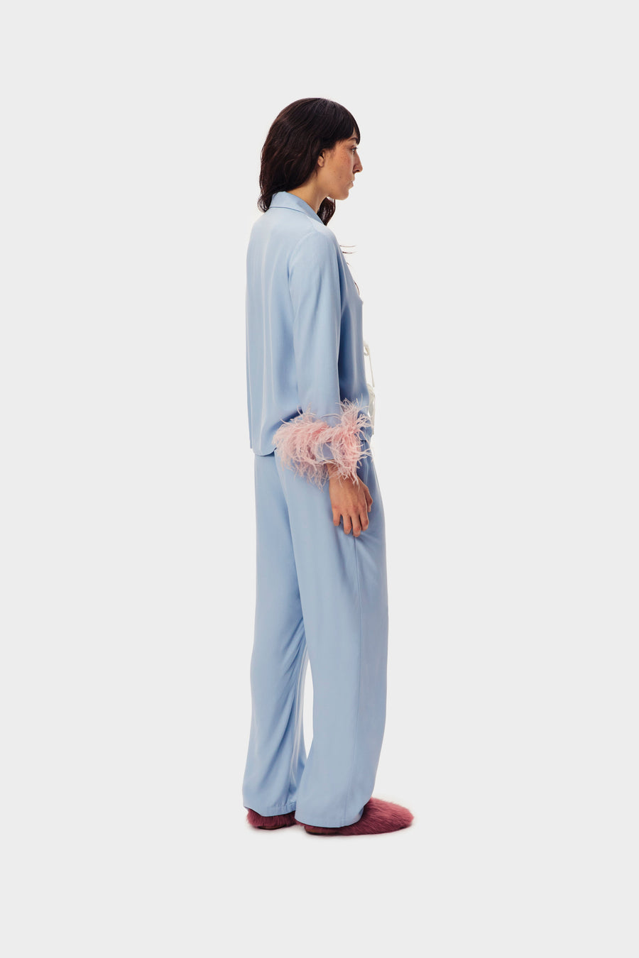 The Bow Pajama Set with Detachable Feathers in Blue