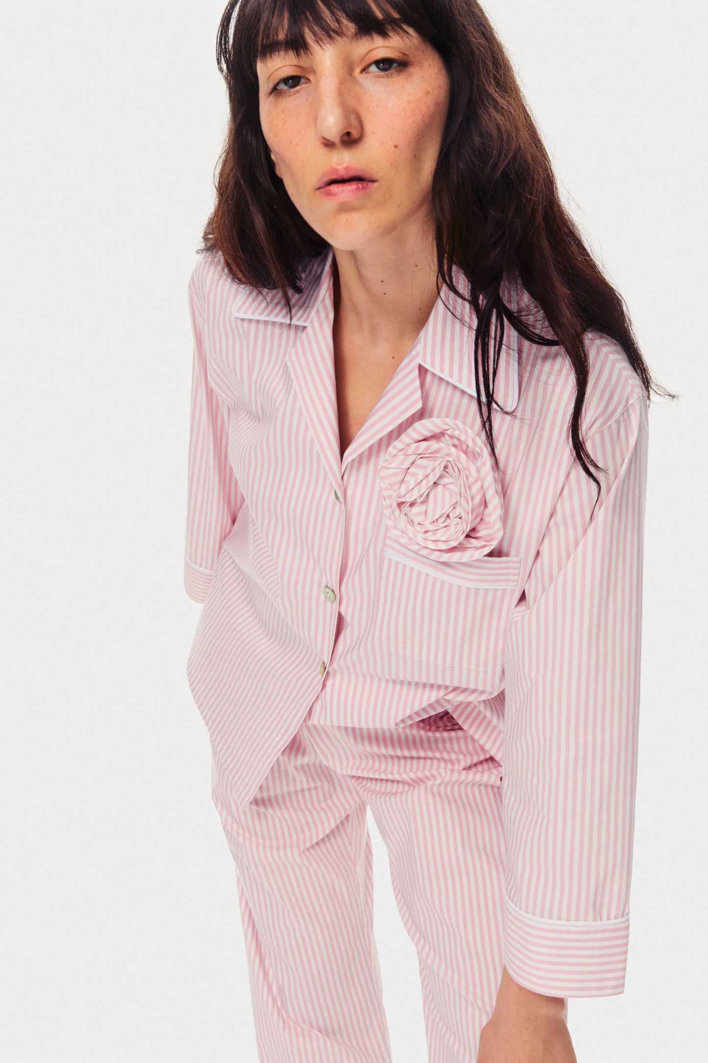 The Rose Cotton Pajama Set in Pink Stripes