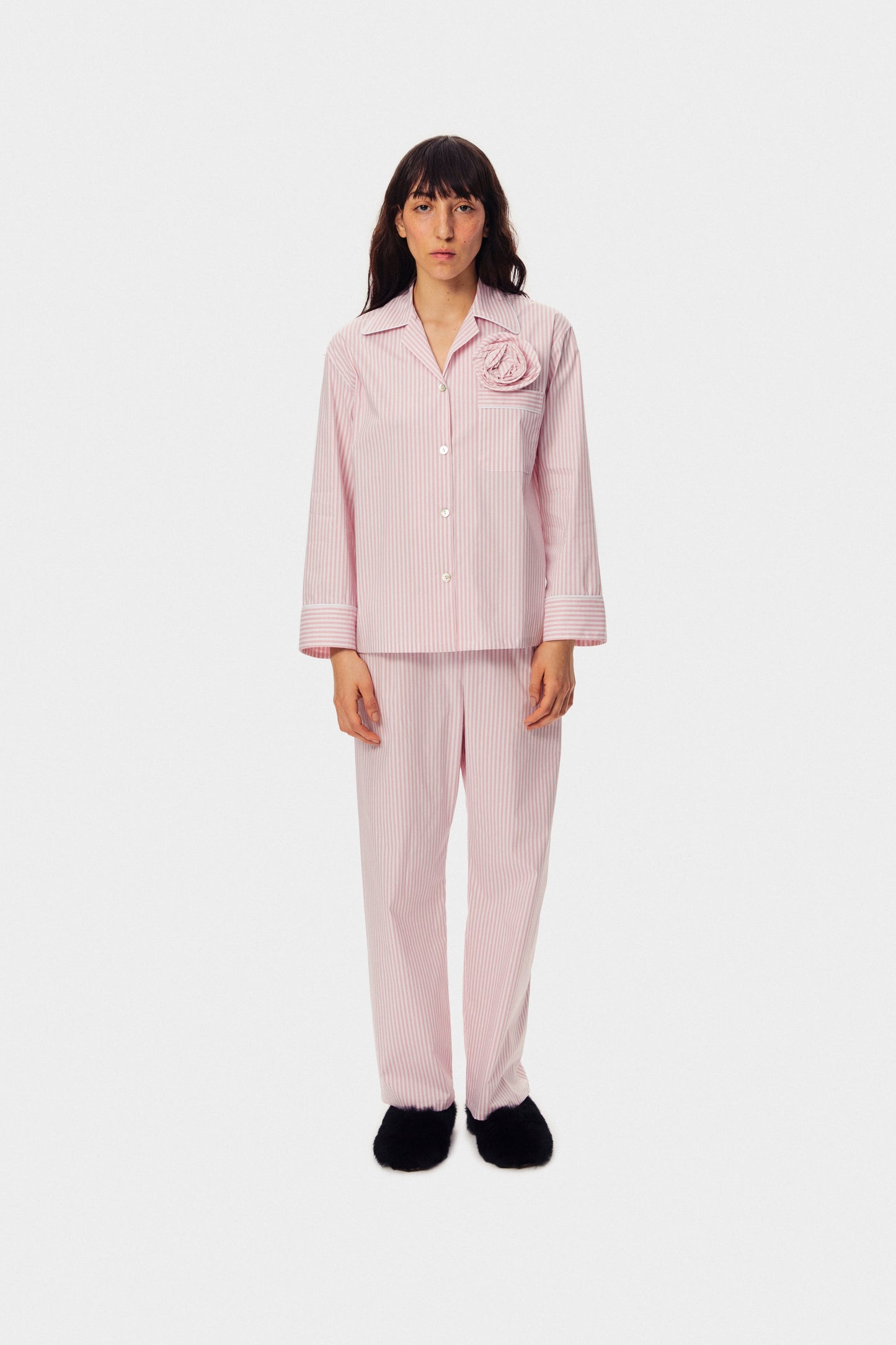 The Rose Cotton Pajama Set in Pink Stripes