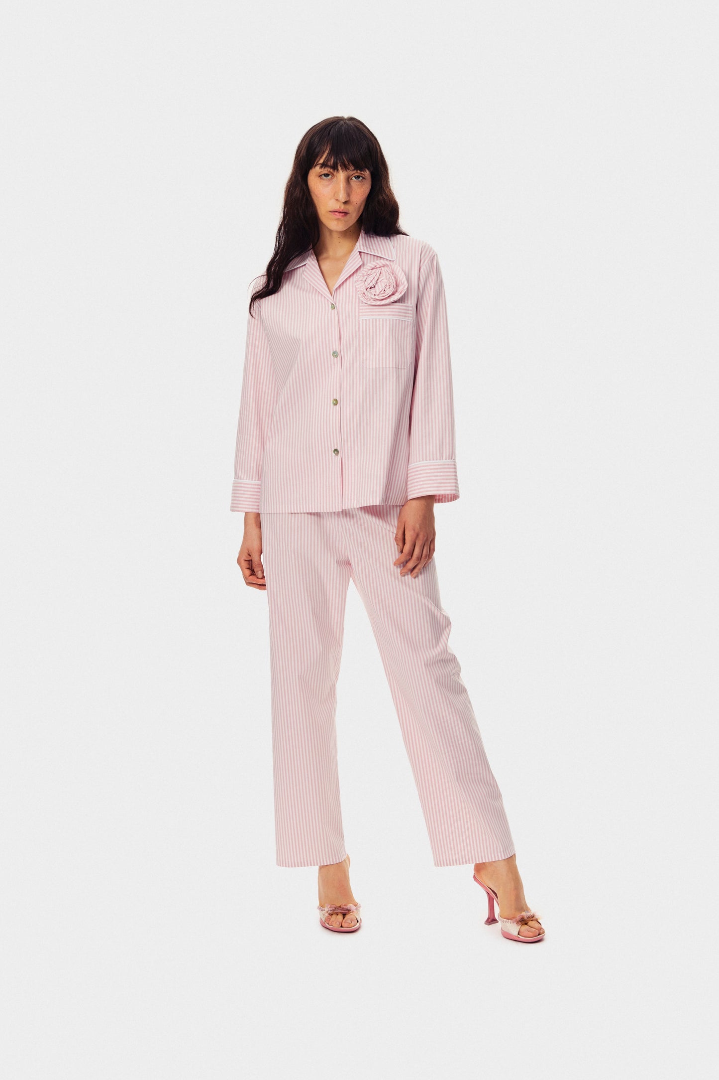 The Rose Cotton Pajama Set in Pink Stripes