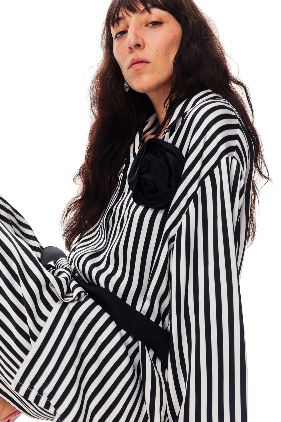 The Rose Oversized Satin Pajama Set in Stripes