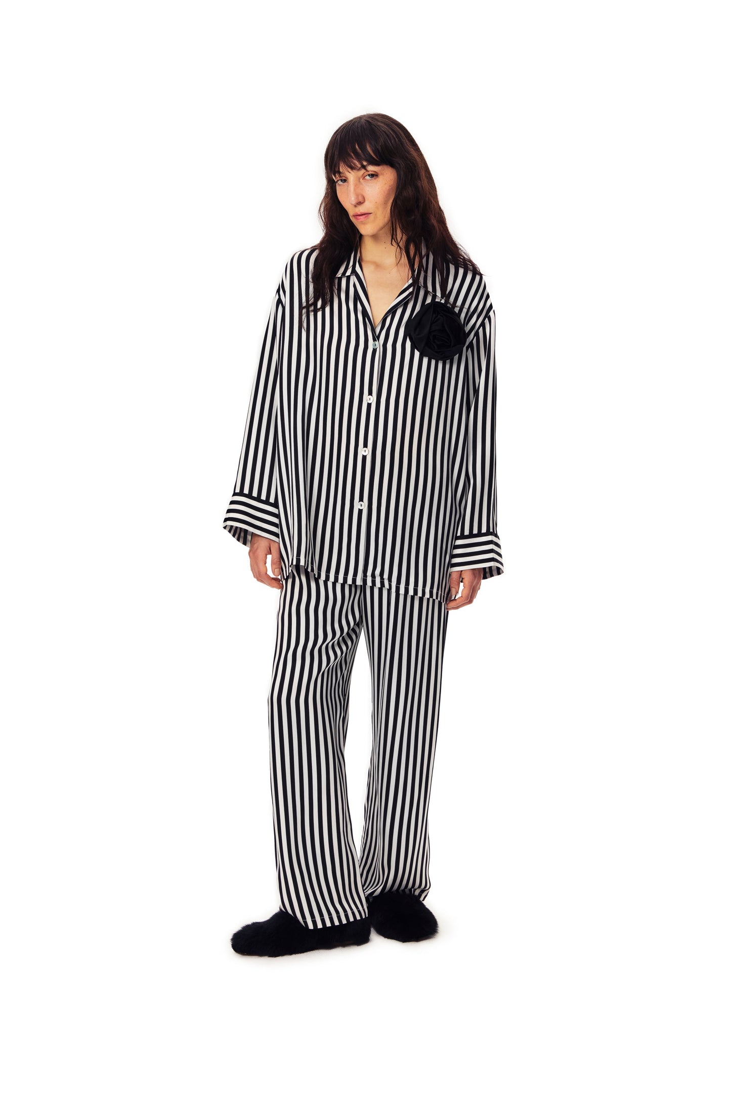 The Rose Oversized Satin Pajama Set in Stripes