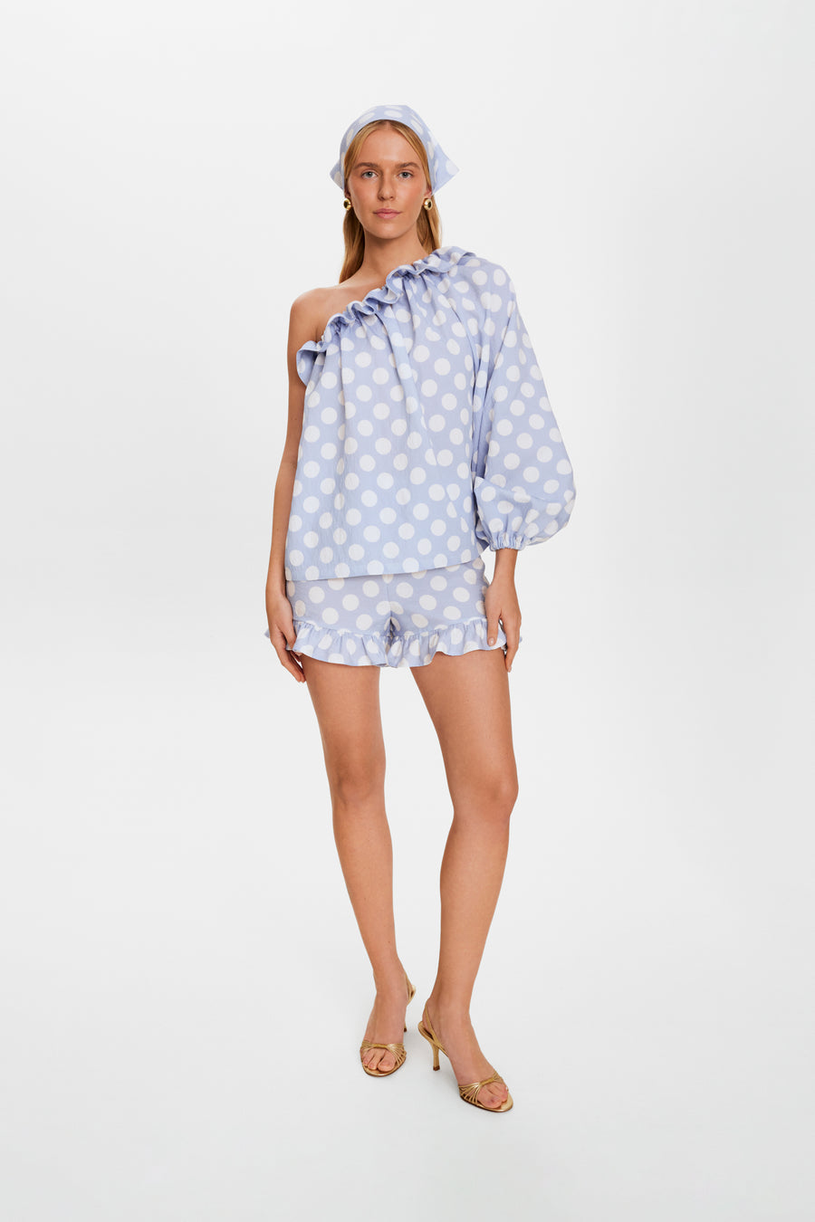 Cha-Cha Lounge Shorts with Headscarf in Blue Polka Dot