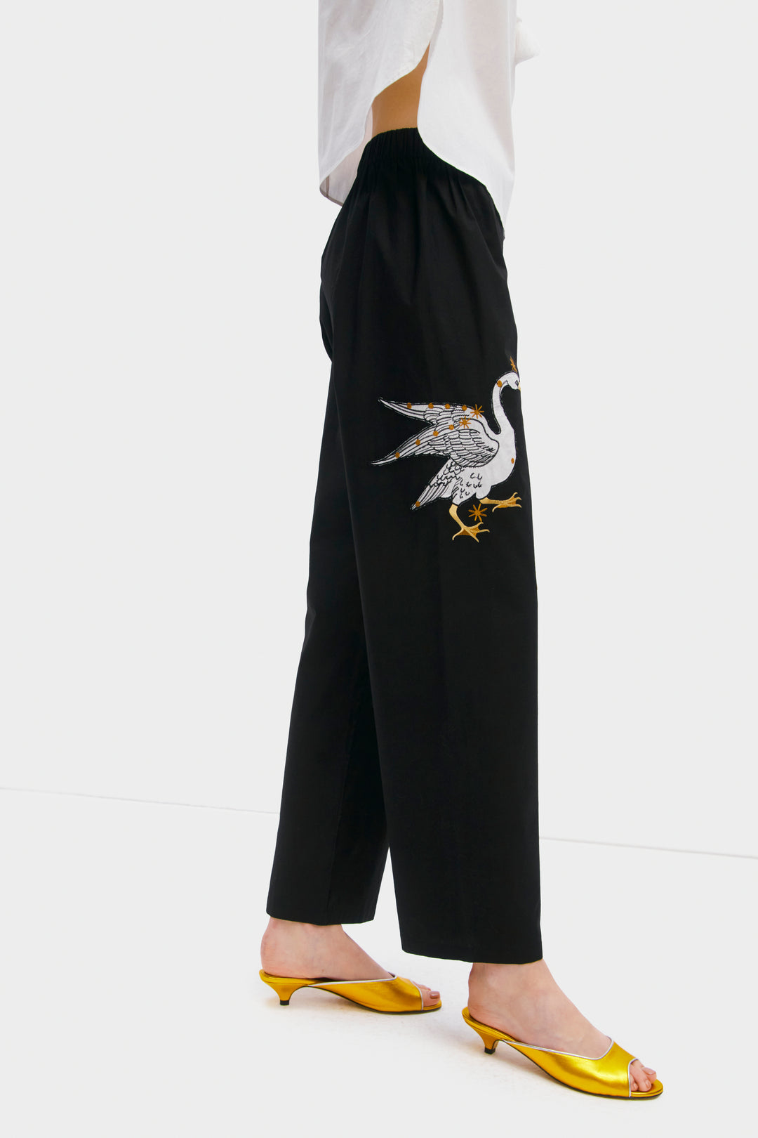 Mystic Appliquéd Cotton Pants in Black