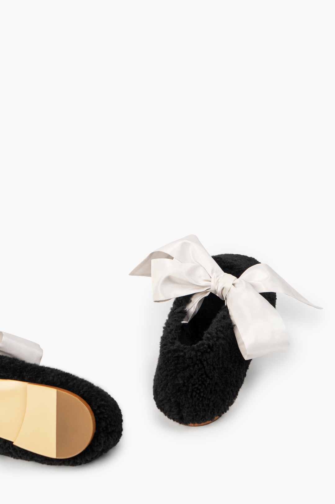 Lulu Shearling Slippers with Bows in Black