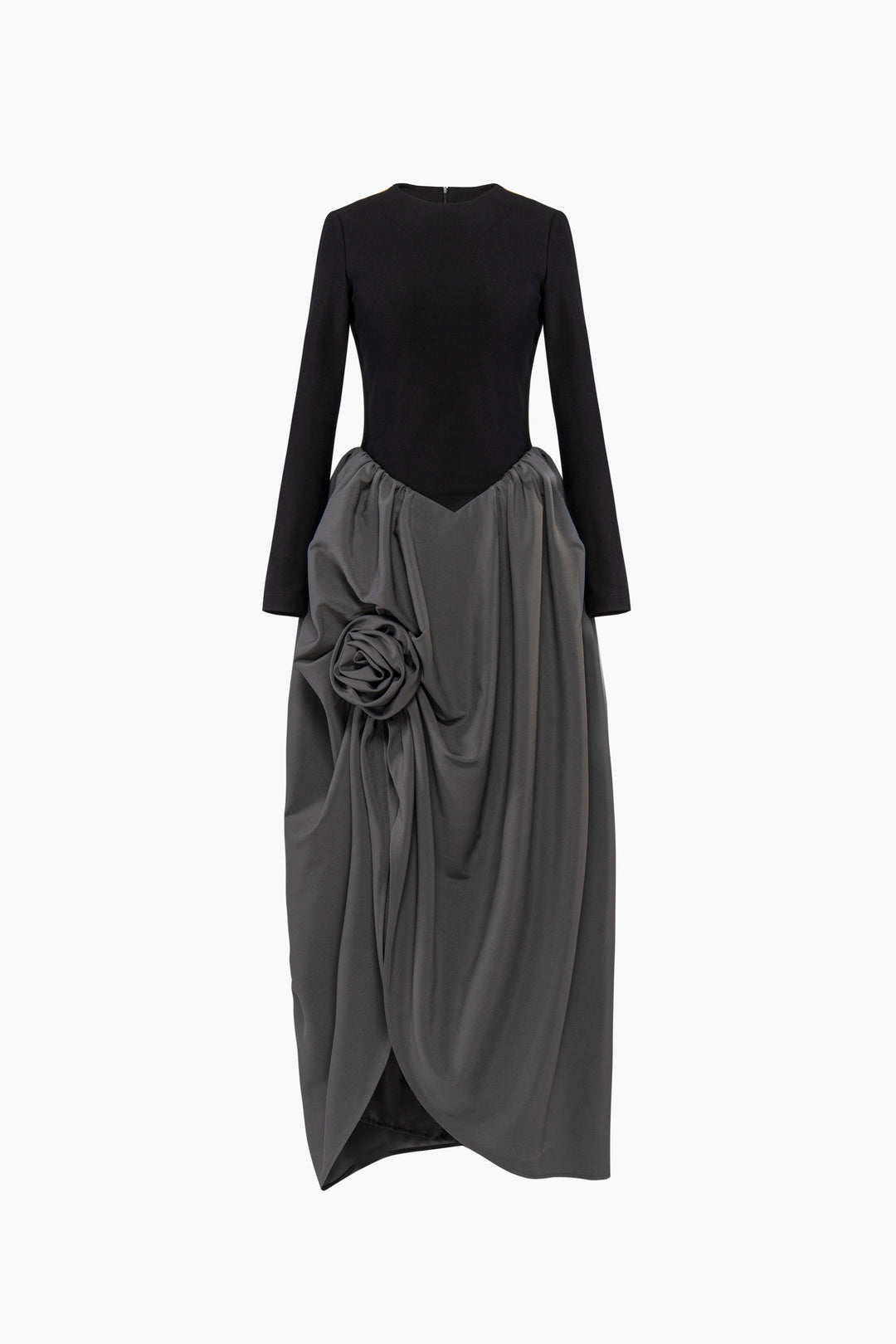 Aurora Maxi Dress with Rose Detail in Grey