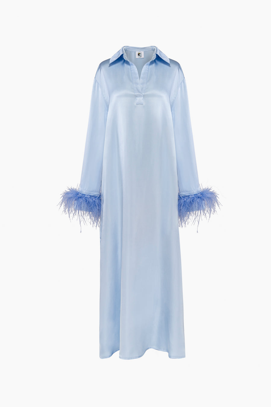 Luna Maxi Dress with Detachable Feathers in Blue