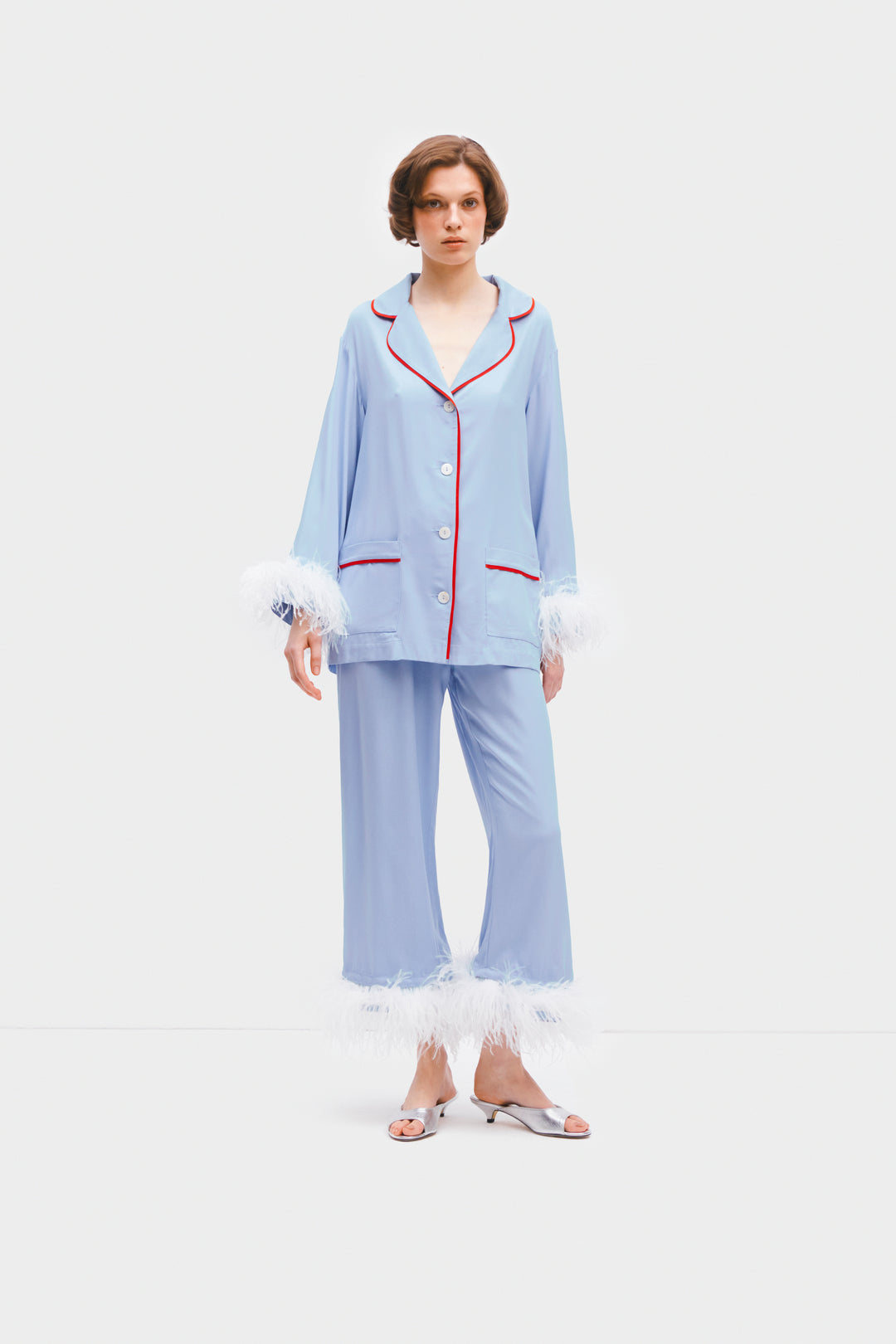 Party Pajama Set with Detachable Feathers in Celeste