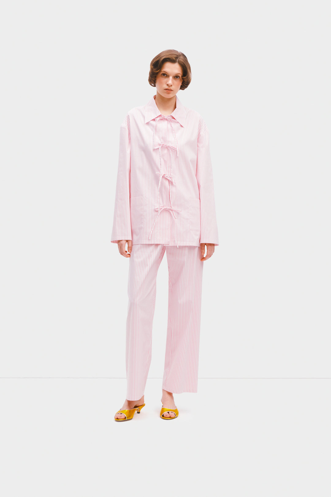 Lyra Cotton-Poplin Pajama Set in Pink Stripes