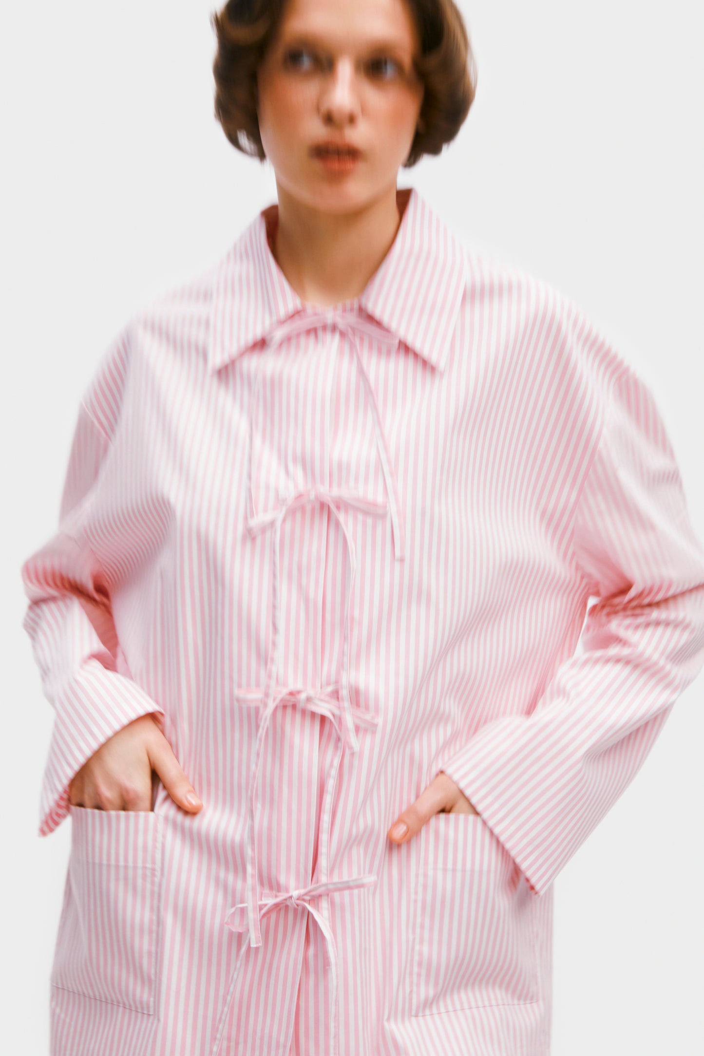 Lyra Cotton-Poplin Pajama Set in Pink Stripes