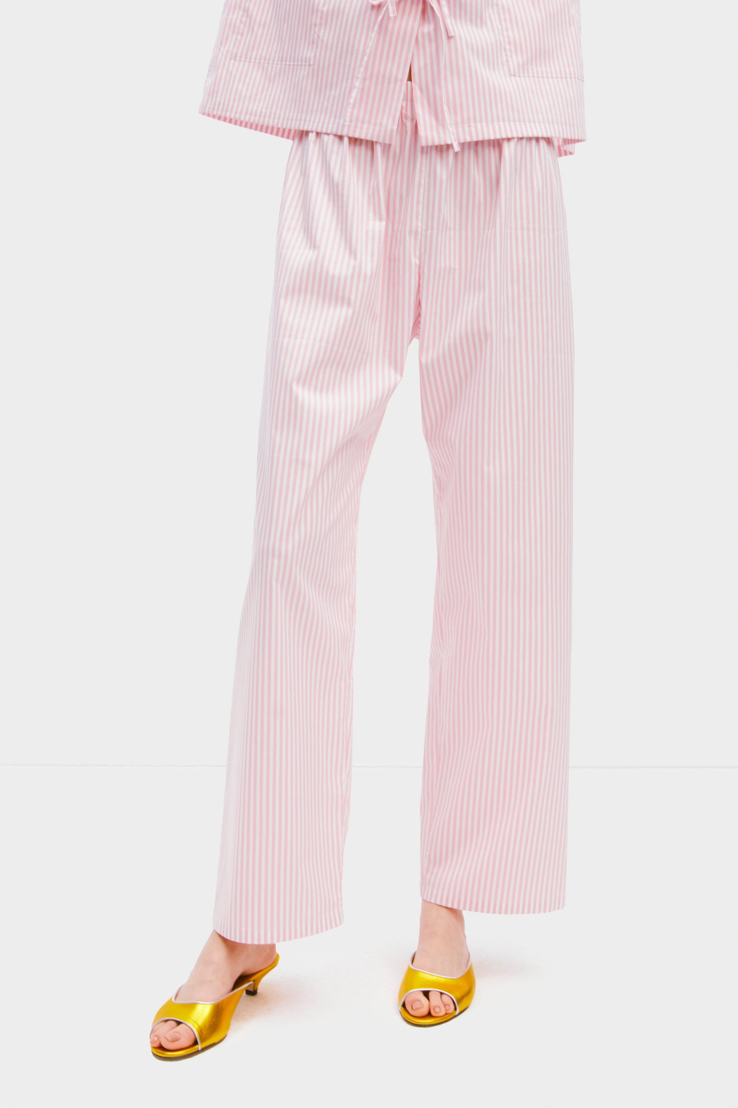 Lyra Cotton-Poplin Pajama Set in Pink Stripes