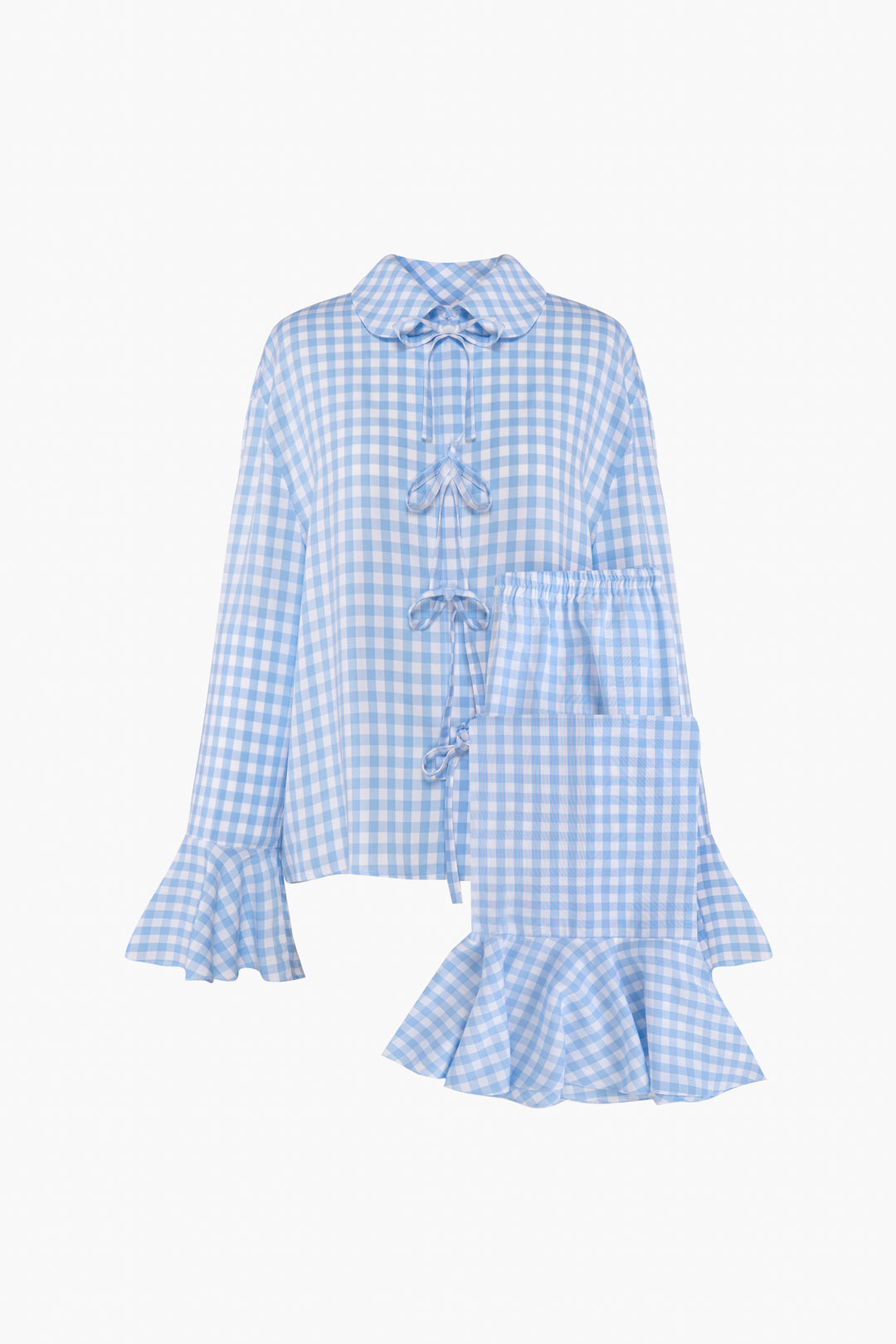 Nebula Pajama Set with Bow Details In Blue Vichy