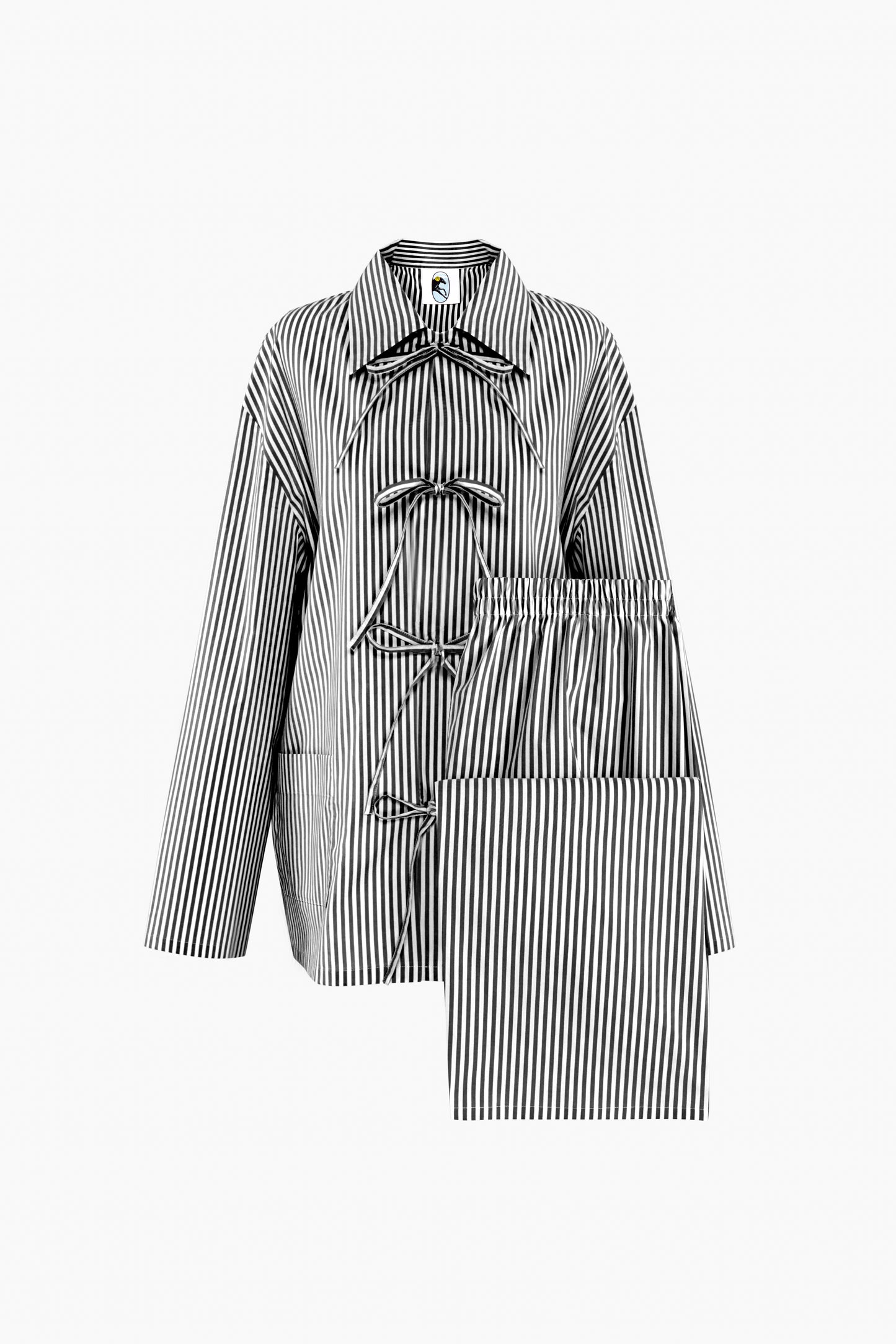 Lyra Cotton-Poplin Pajama Set in Black Stripes