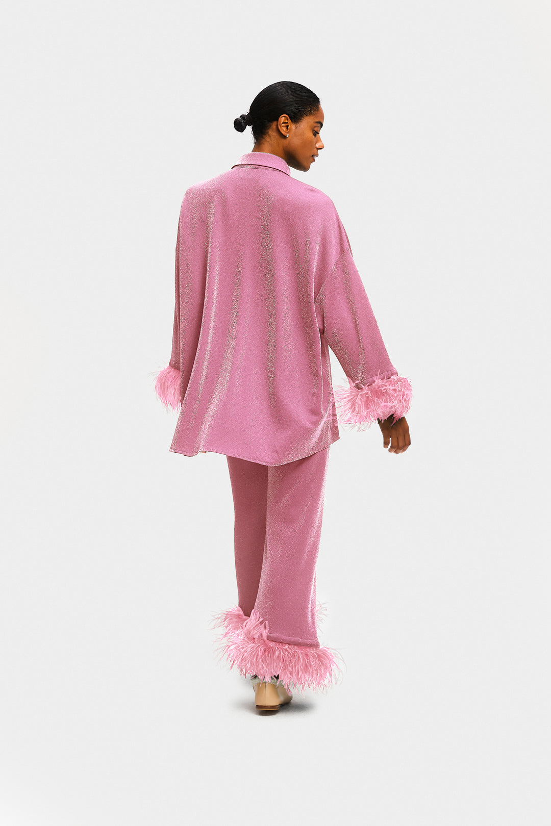 Cosmos Oversized Lurex Pajama Set in Pink